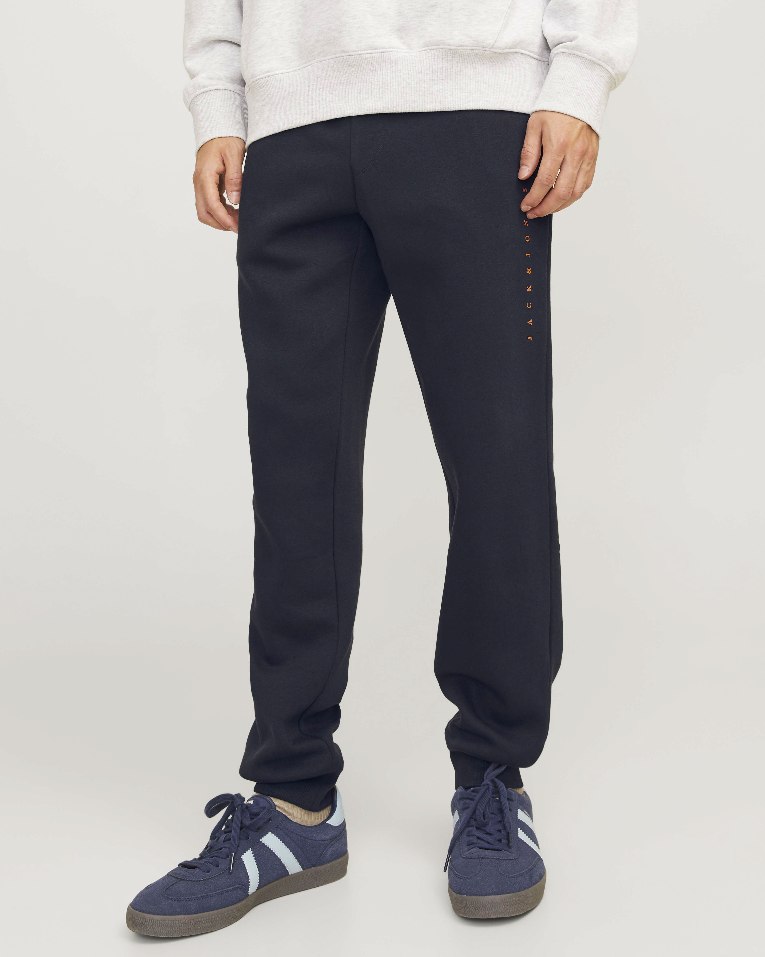 Pantaloni Jack & Jones blu in felpa di misto cotone con ricamo logo laterale image