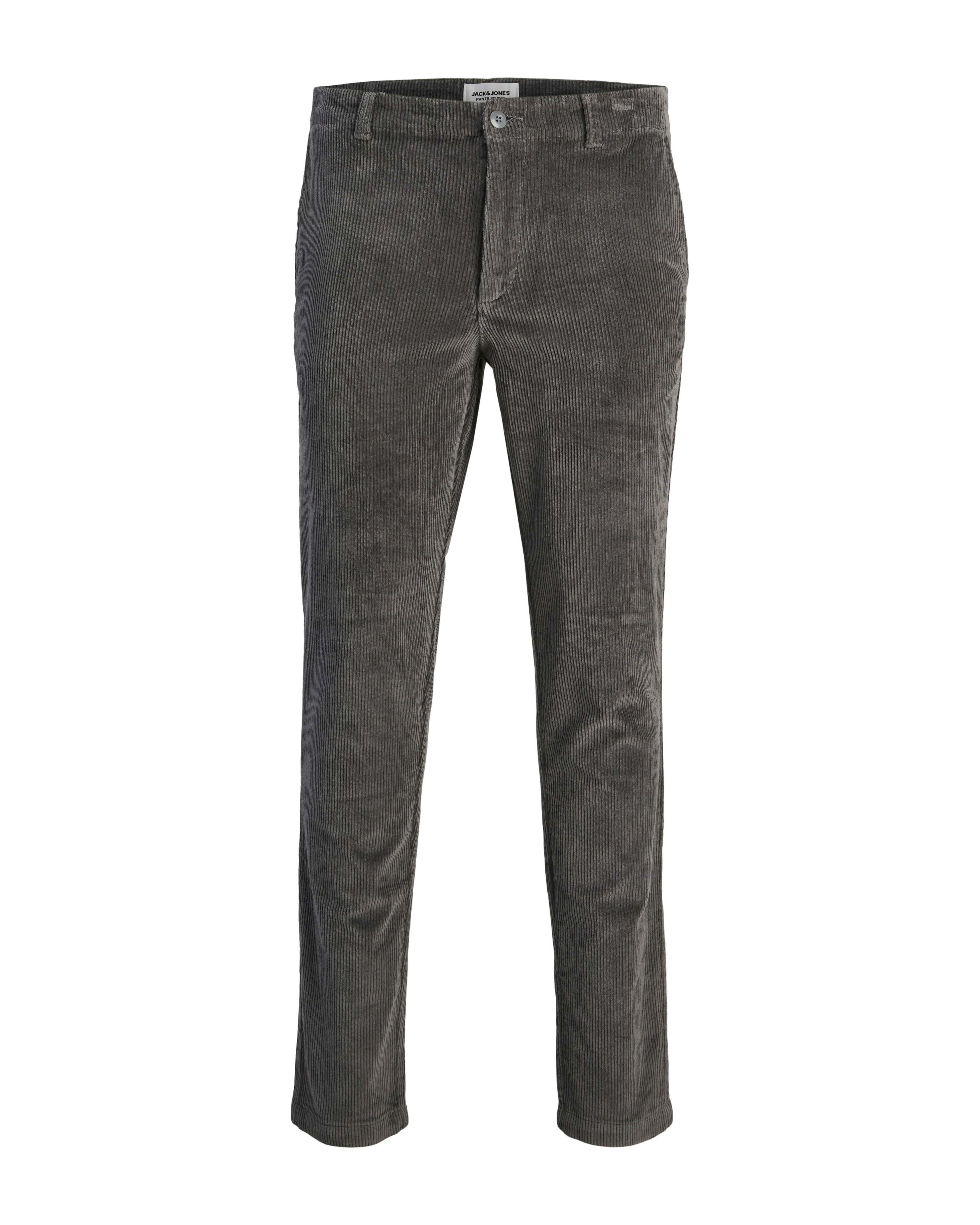 Pantaloni chino Jack & Jones slim-fit color antracite in velluto a coste di cotone stretch a vita media