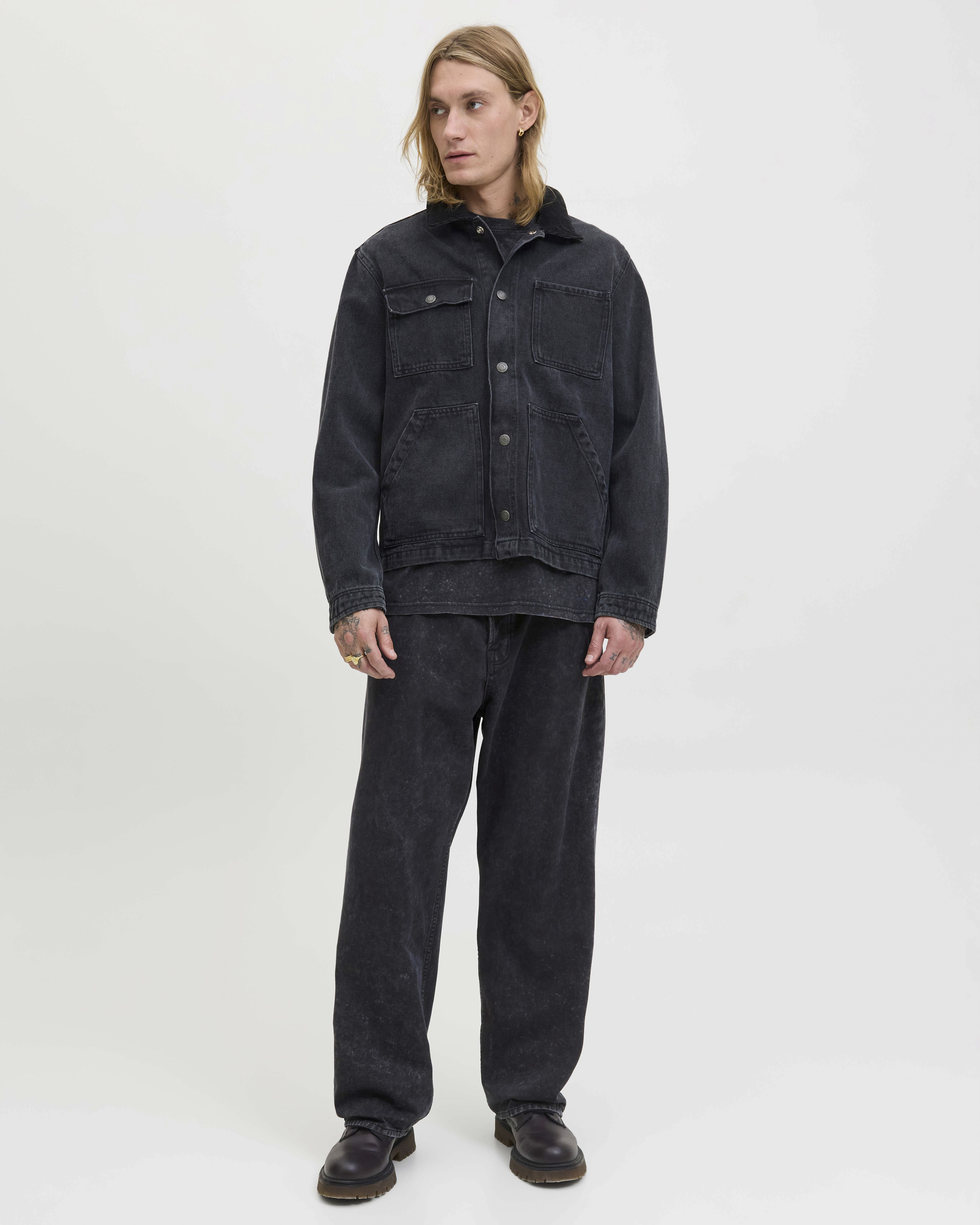 Jeans regular Jack & Jones nero dark wash in cotone biologico