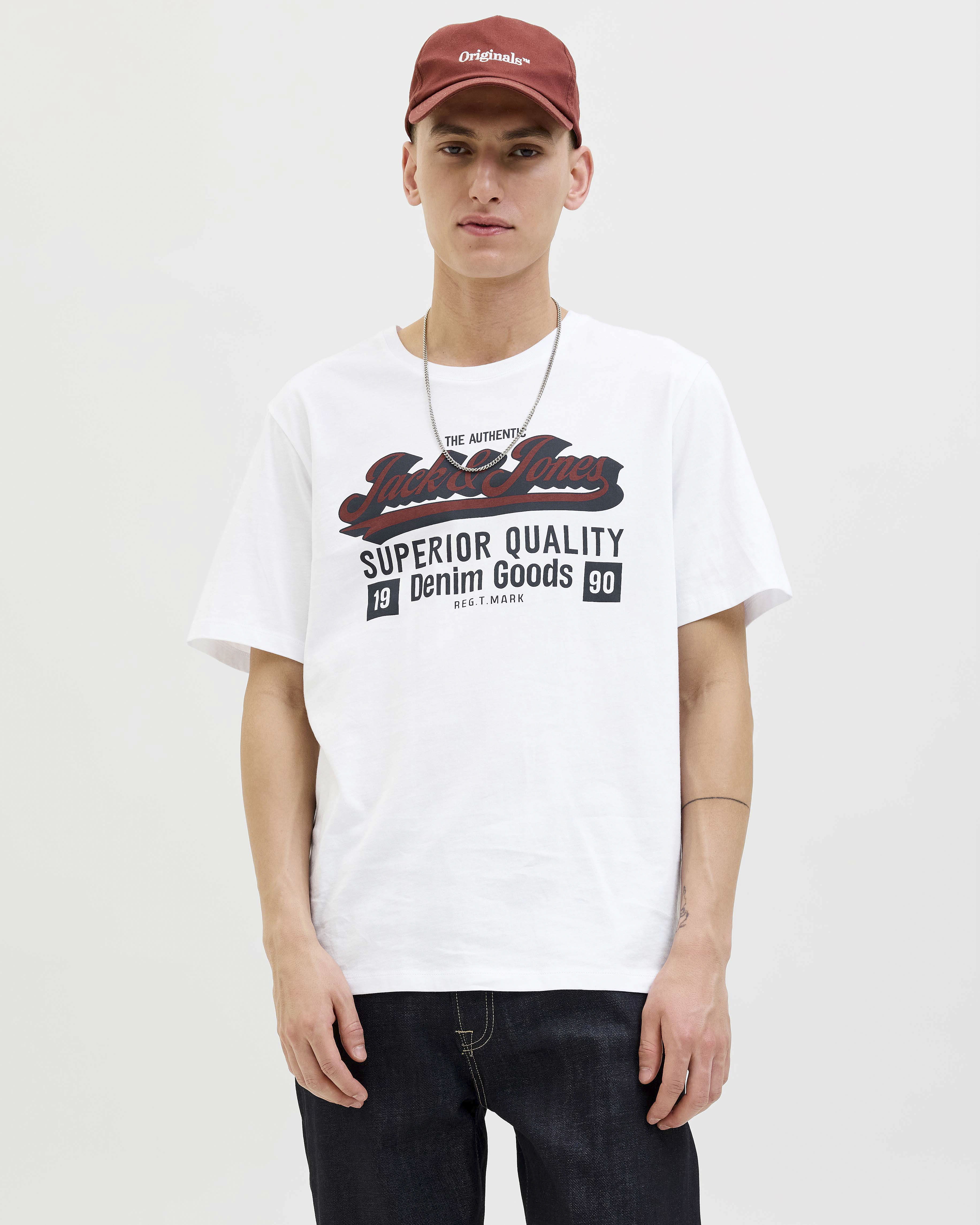 T-shirt Jack & Jones bianca in cotone con stampa logo frontale