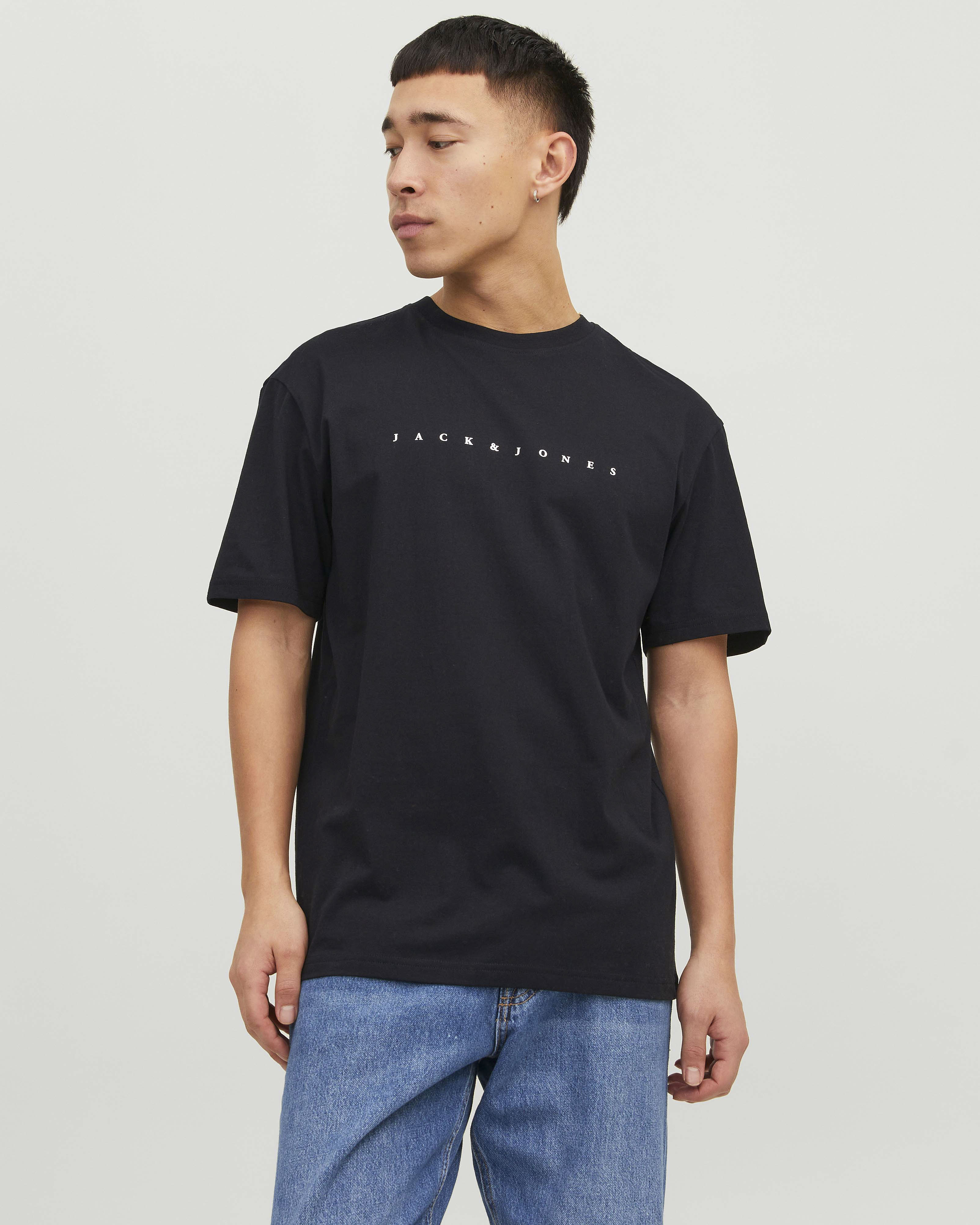 T-shirt Jack & Jones nera in cotone con logo ricamato sul davanti
