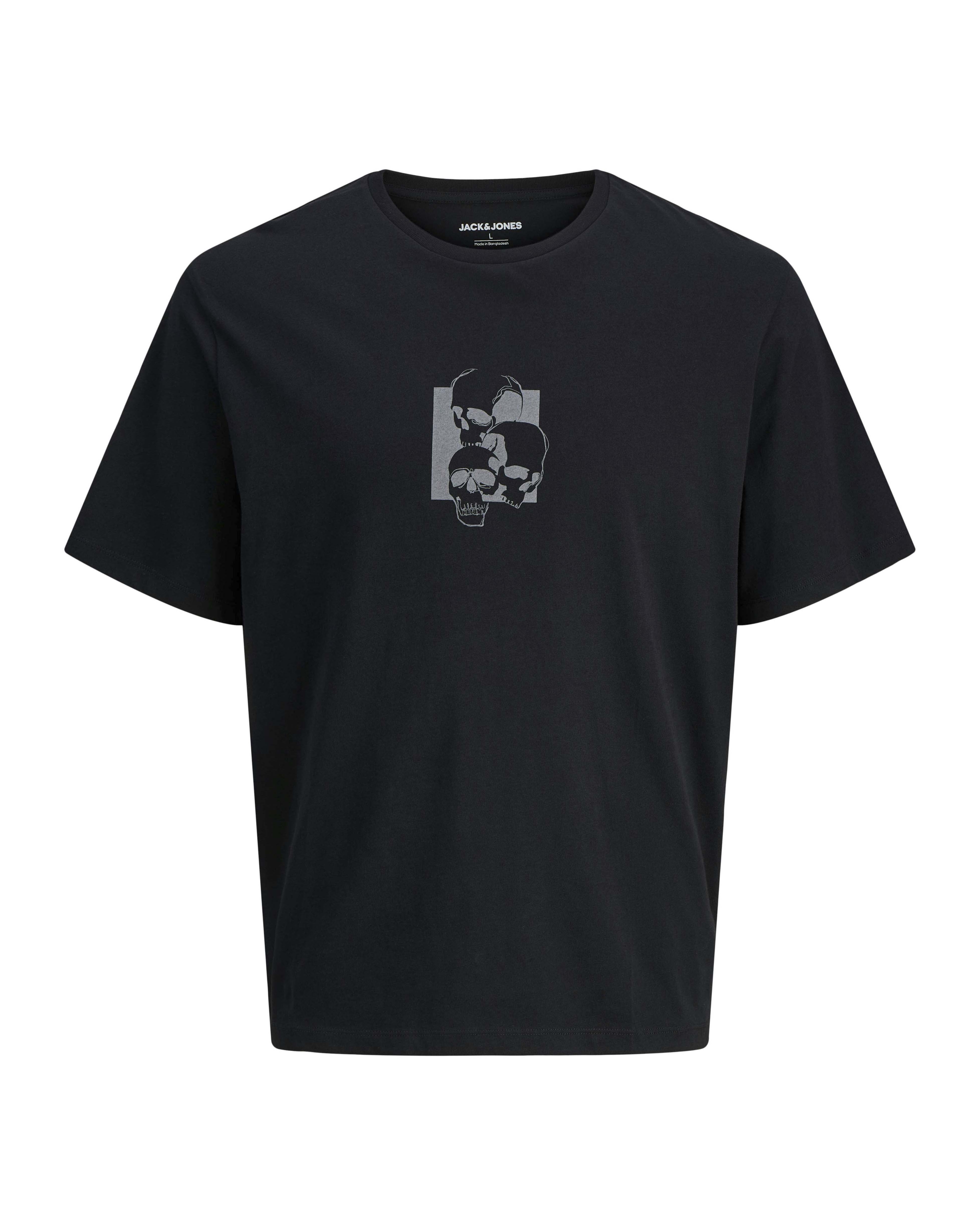 T-shirt nera in cotone con stampa grafica teschio frontale e posteriore