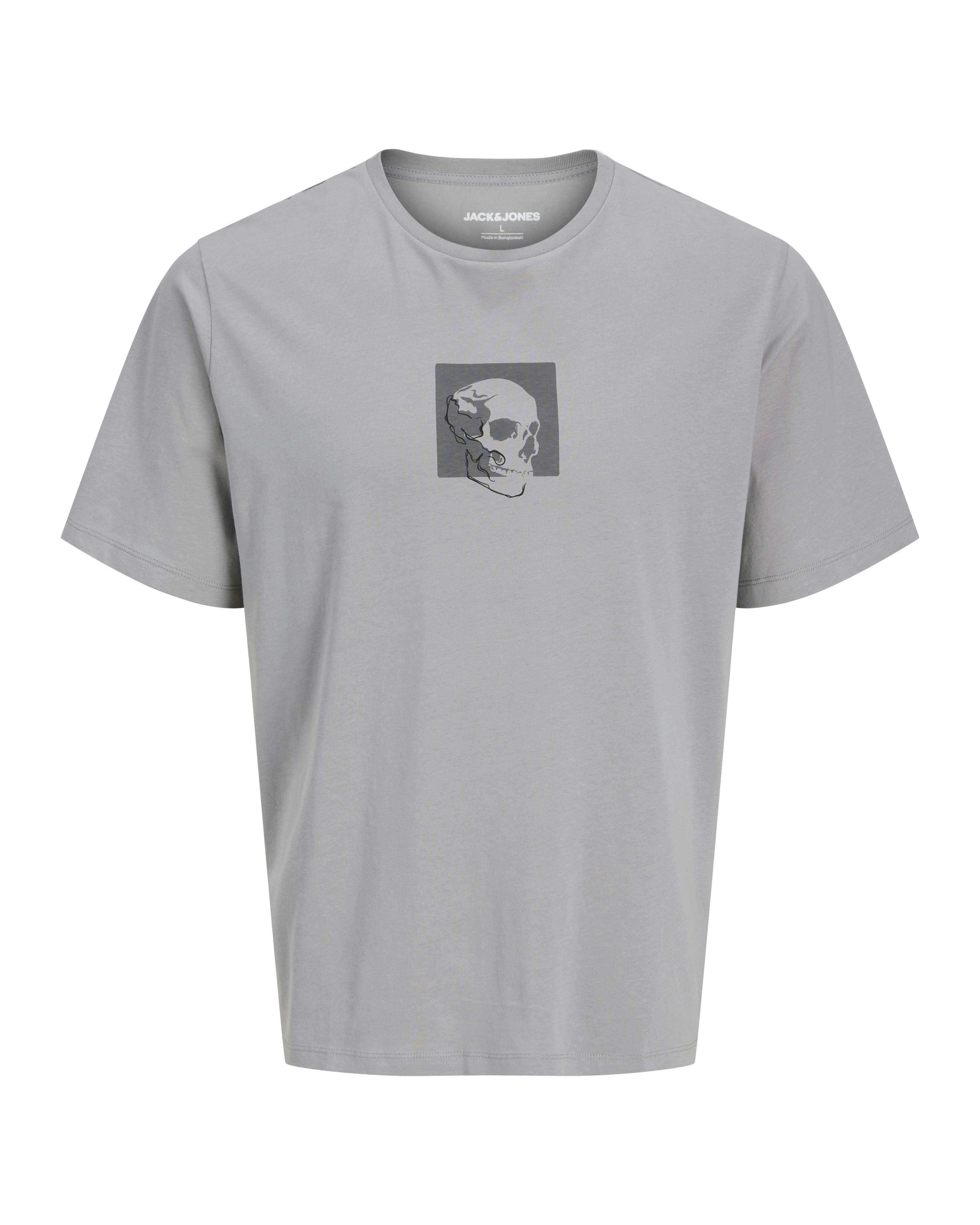 T-shirt grigia in cotone con stampa grafica teschio frontale e posteriore
