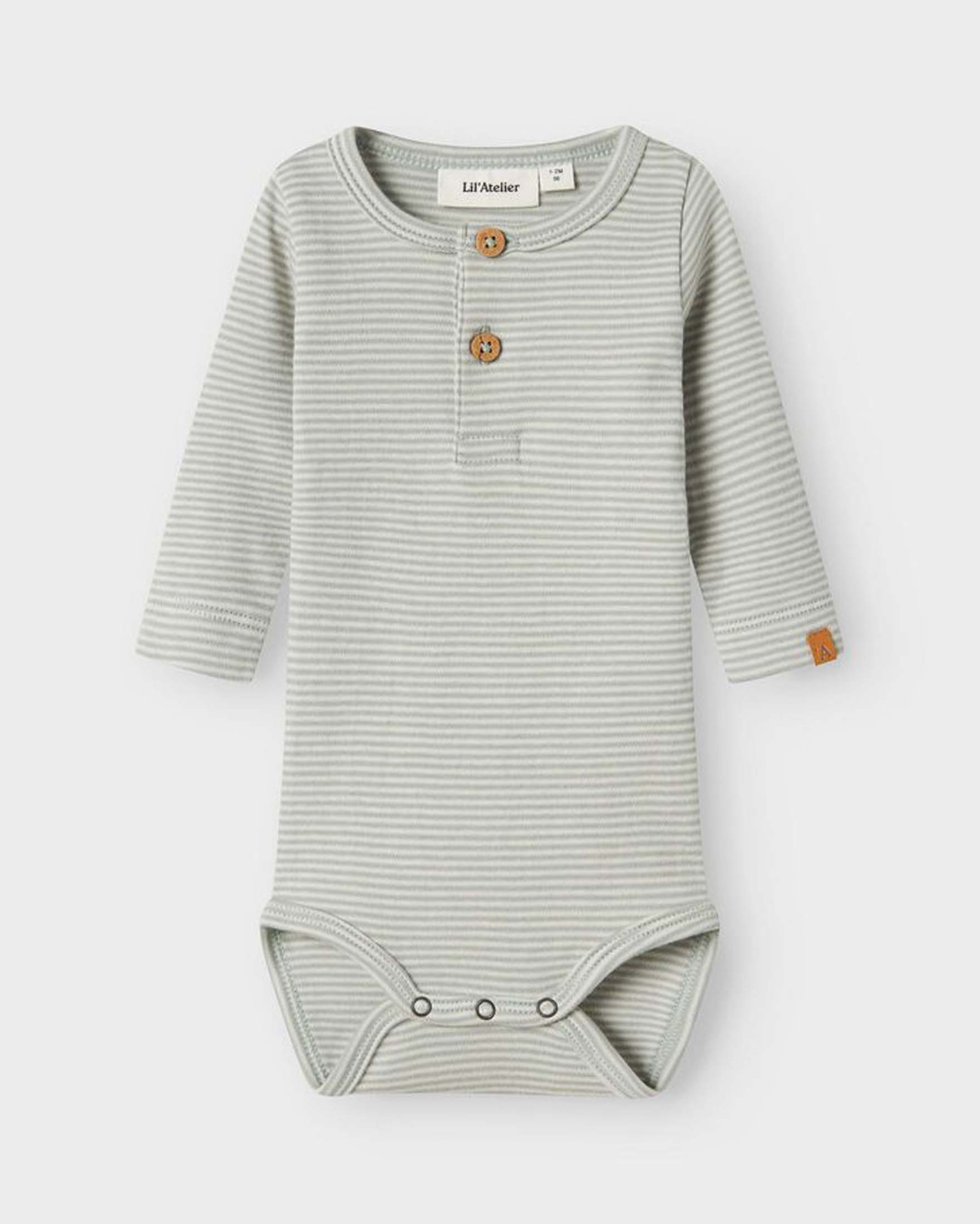 Body avorio Lil'Atelier in cotone a maniche lunghe con righe verdi acqua