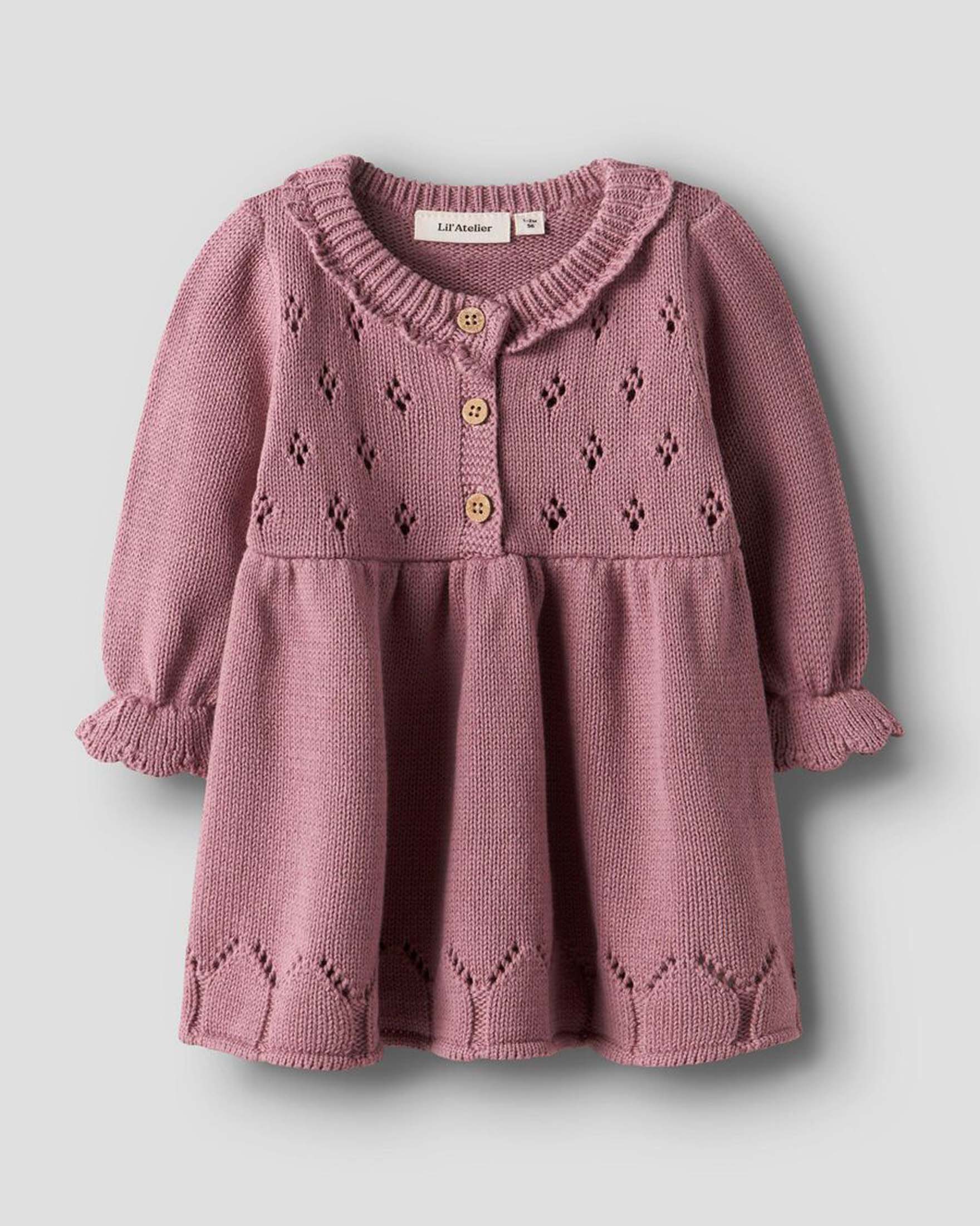 Abito Lil'Atelier fit and flare punzonato color malva con rouches