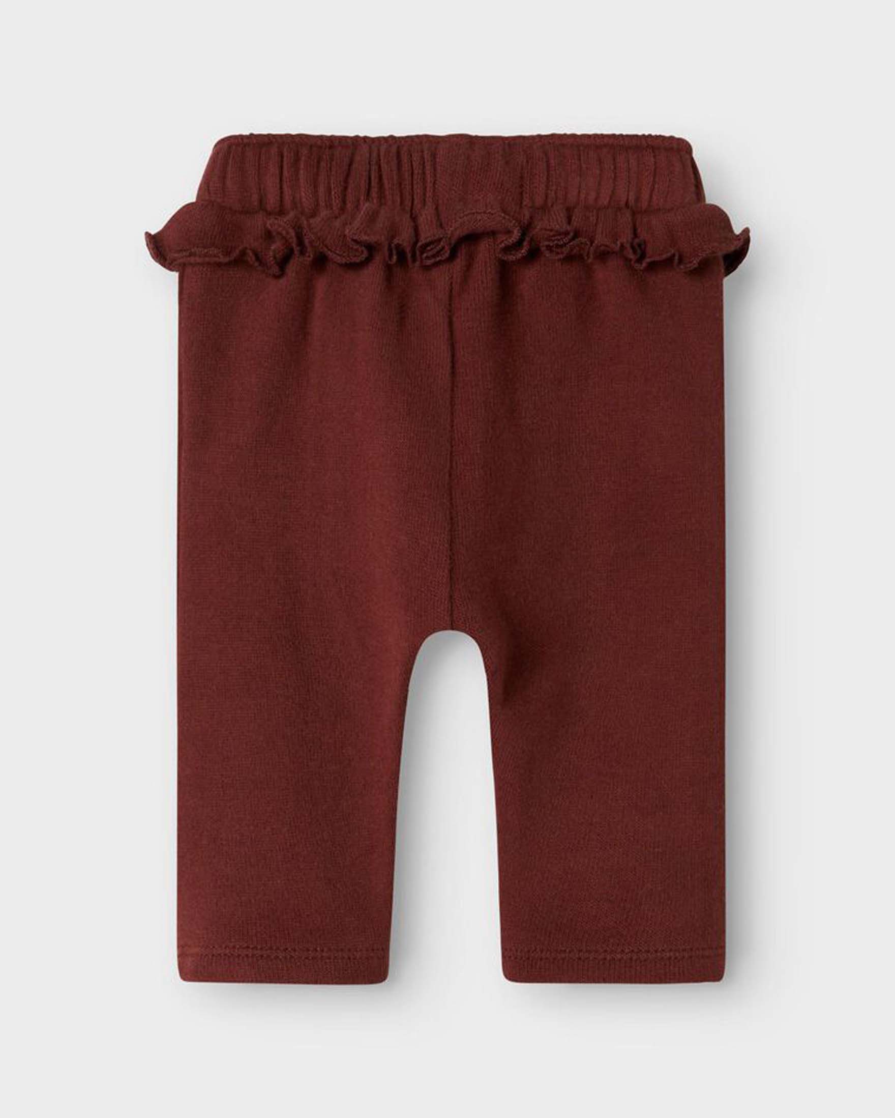 Pantalone Lil'Atelier bordeaux in felpa di cotone con coulisse e rouches image