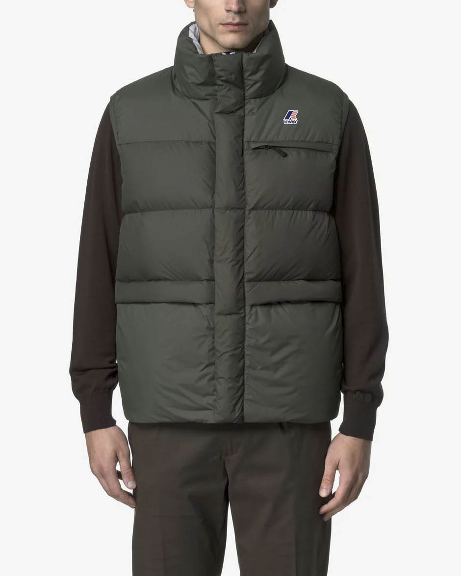 Gilet K-way Le Vrai 4.0 Corin Heavy Warm verde militare in nylon ripstop antigoccia imbottito in piuma image