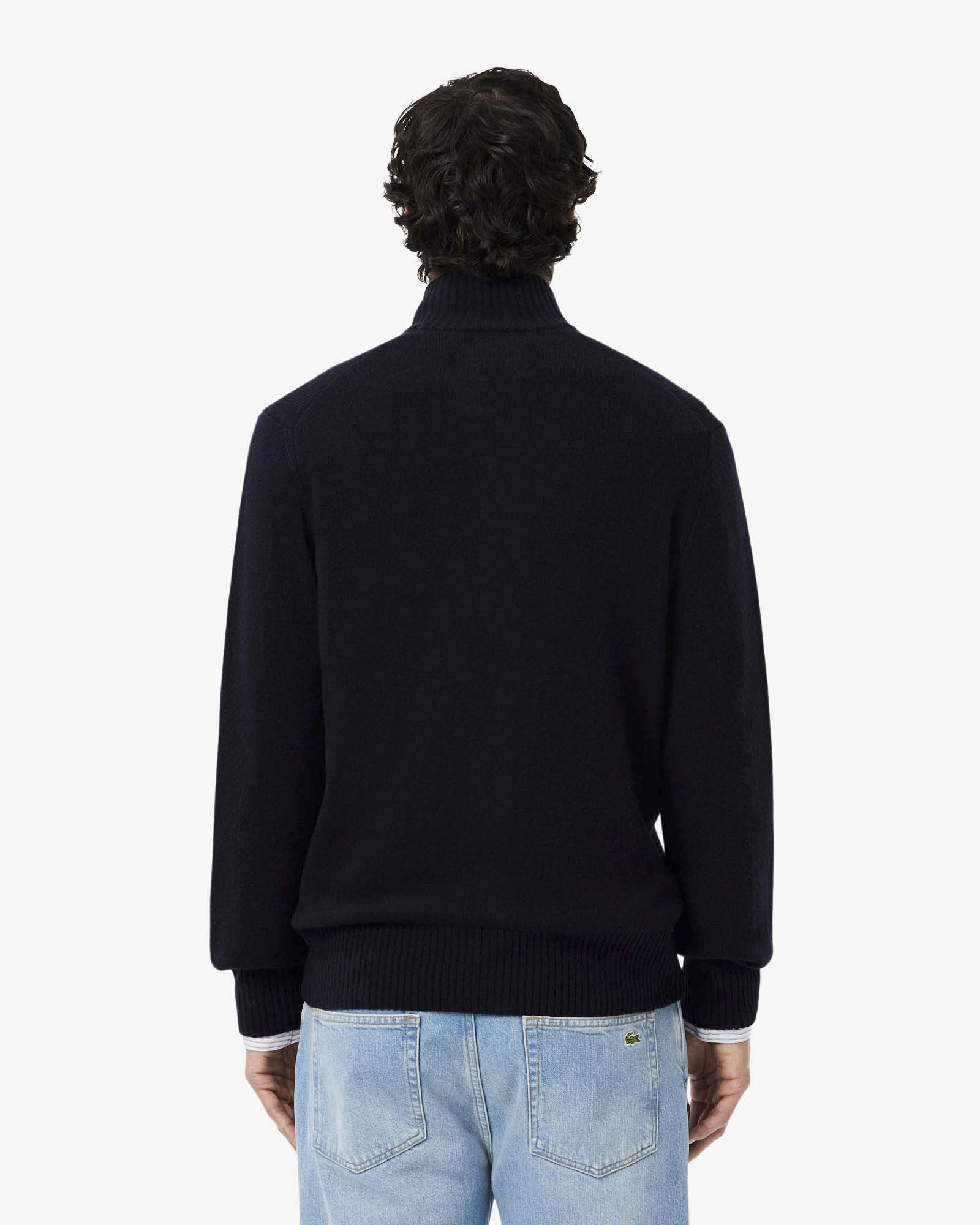 Maglione Lacoste blu in lana cardata con apertura zip image