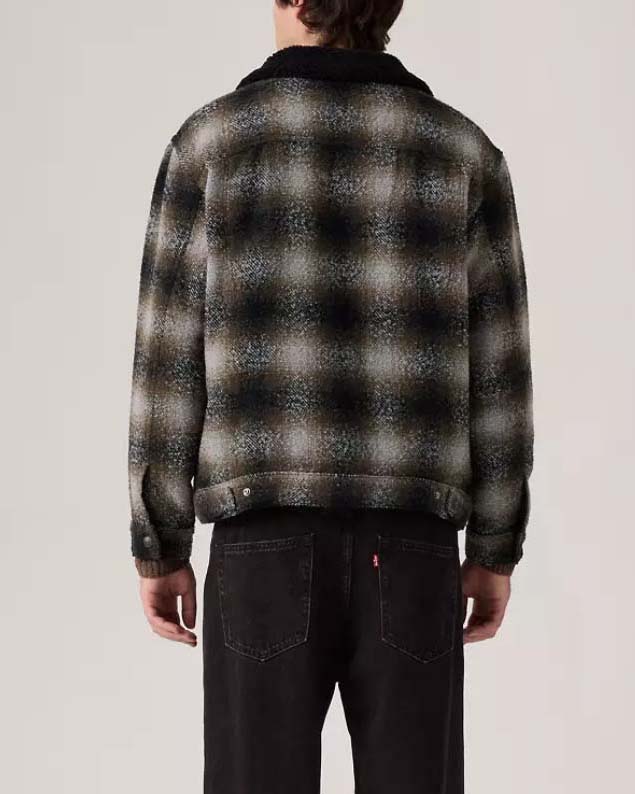 Giacca trucker sherpa Levi's in lana a fantasia check noce e nera image