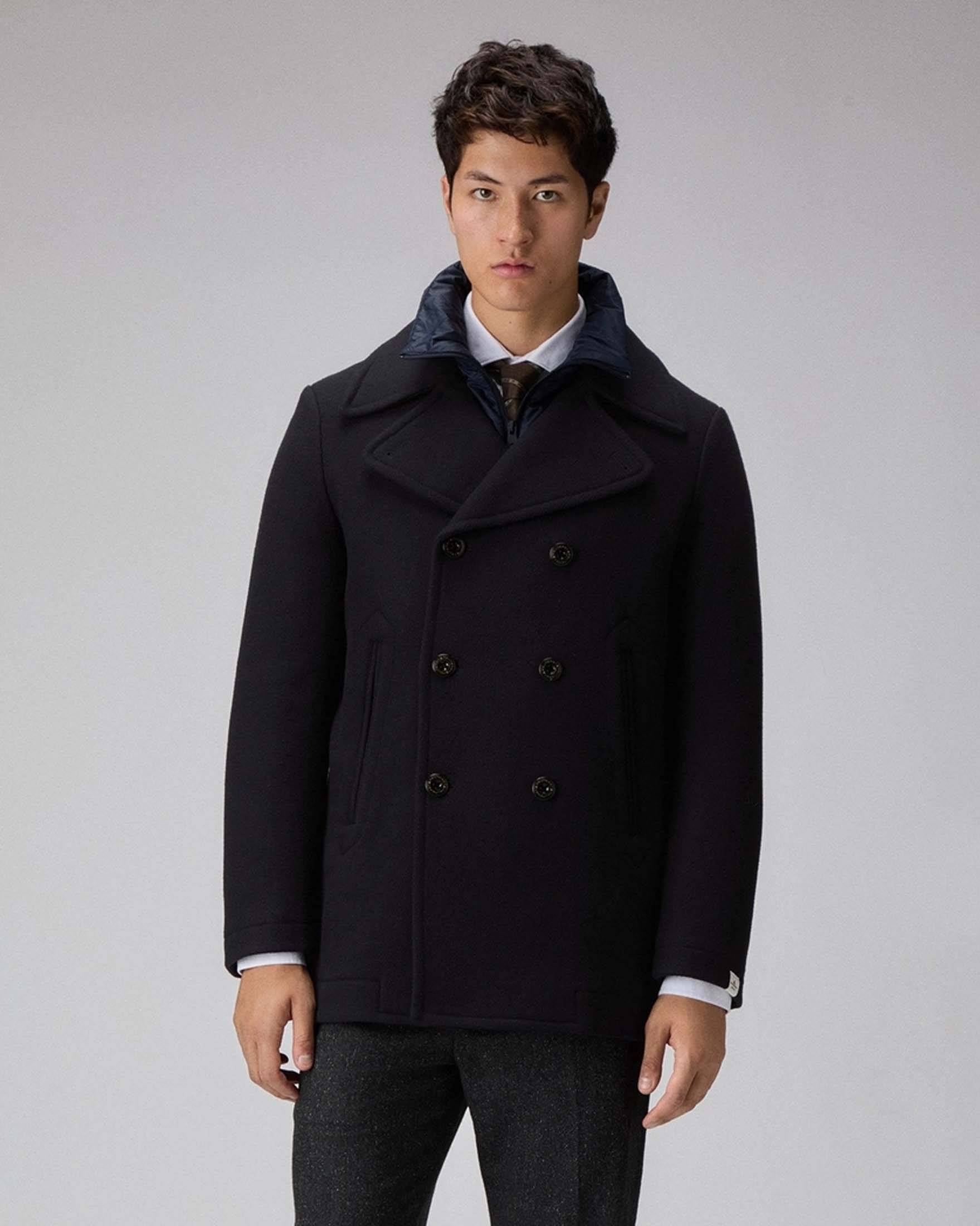 Caban Pitloch Peuterey blu in panno di lana con pettorina staccabile