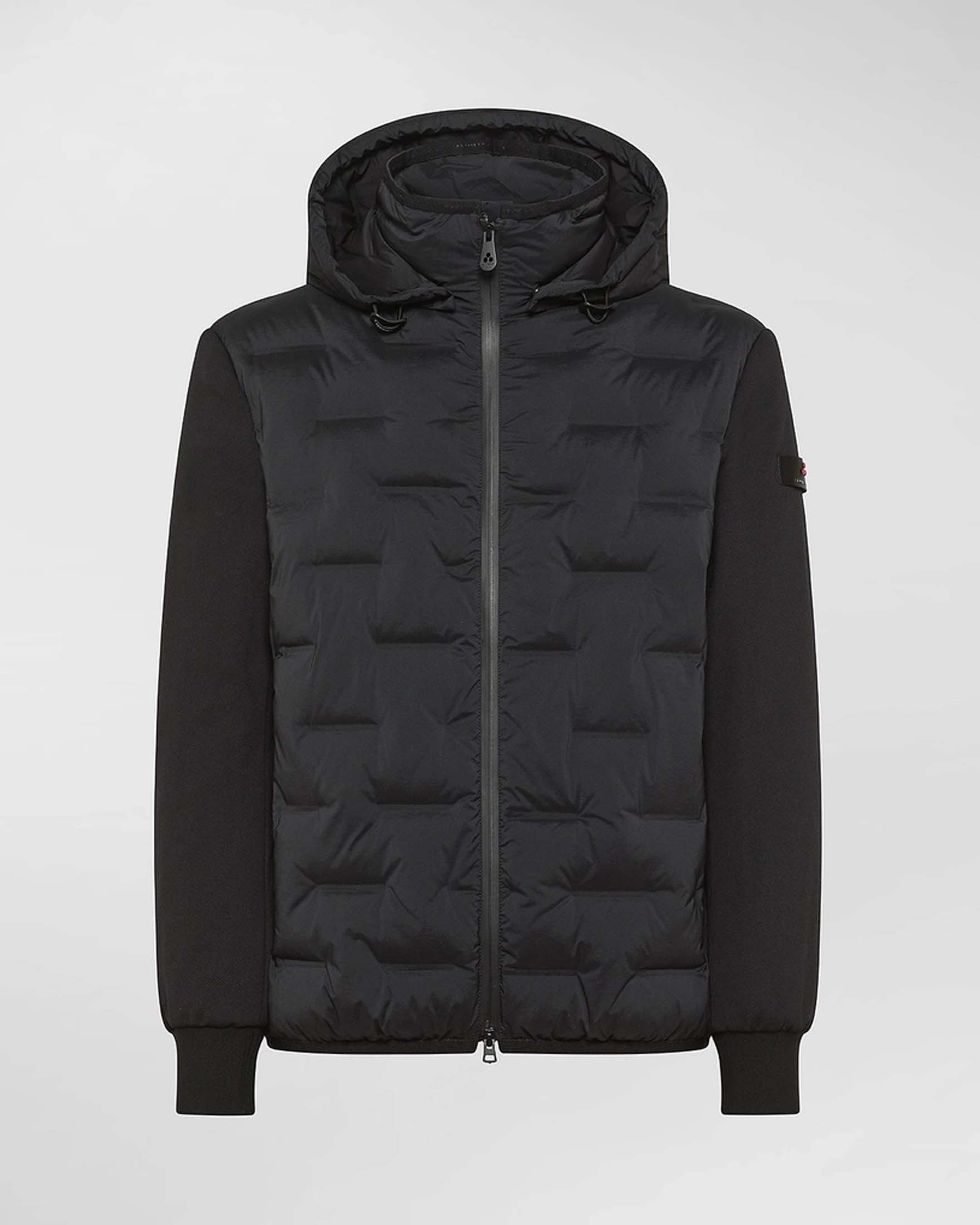 Giubbino Holzer Peuterey nero bi-tessuto con trapuntatura geometrica e cappuccio staccabile