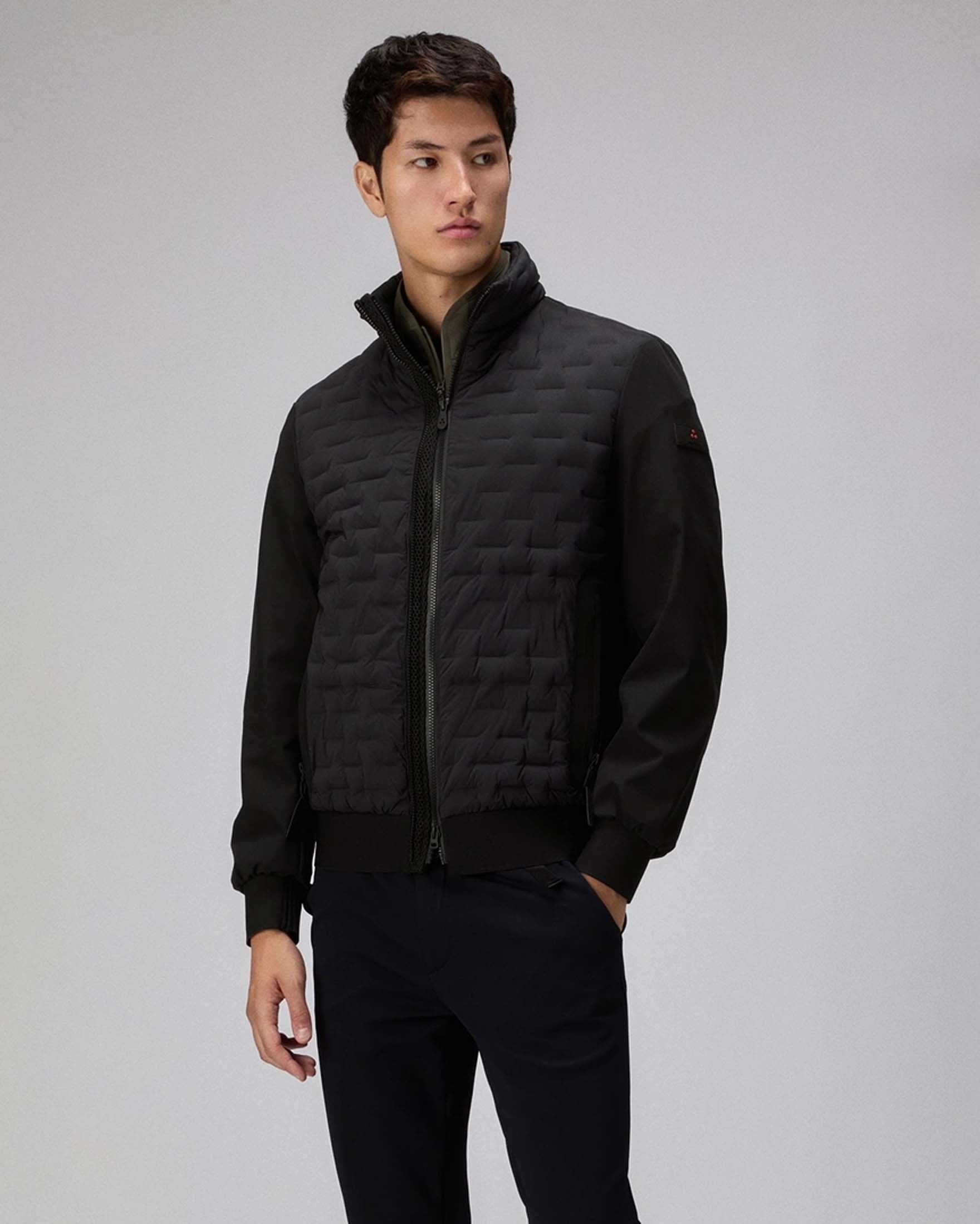 Giubbino Kildin Peuterey nero bi-tessuto con pannello frontale a trapuntatura geometrica