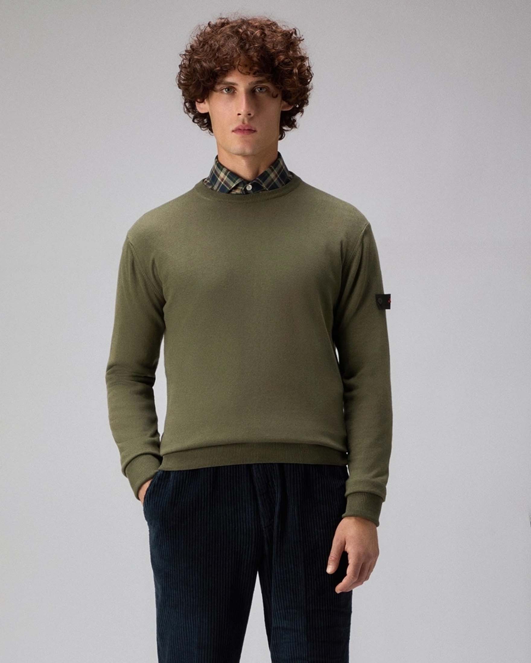 Maglia girocollo Exmoore Peuterey verde militare in misto cotone e lana