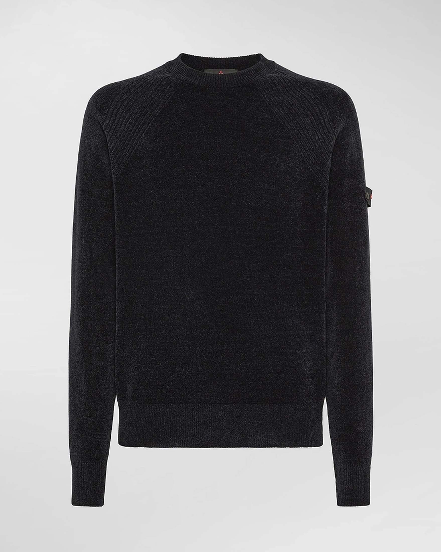 Maglia girocollo Sironi Peuterey blu in ciniglia con inserto a costine sulle spalle