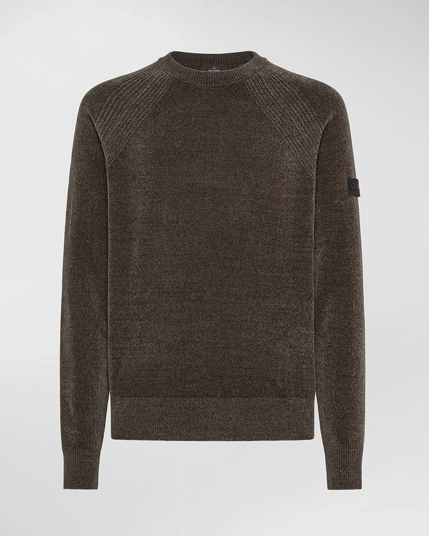 Maglia girocollo Sironi Peuterey marrone in ciniglia con inserto a costine sulle spalle