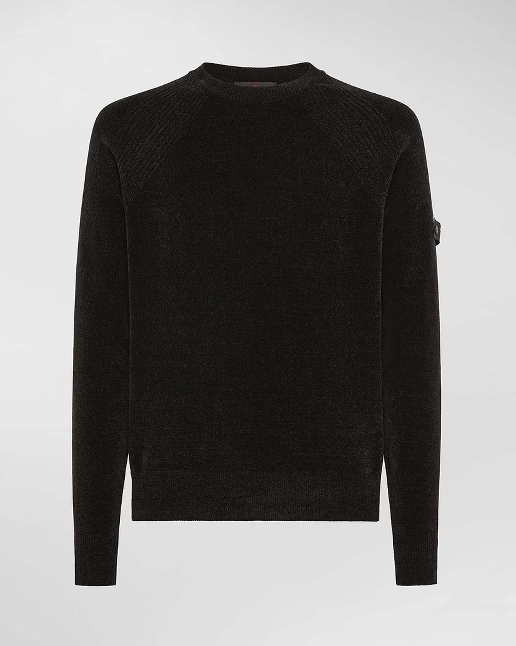 Maglia girocollo Sironi Peuterey nera in ciniglia con inserto a costine sulle spalle