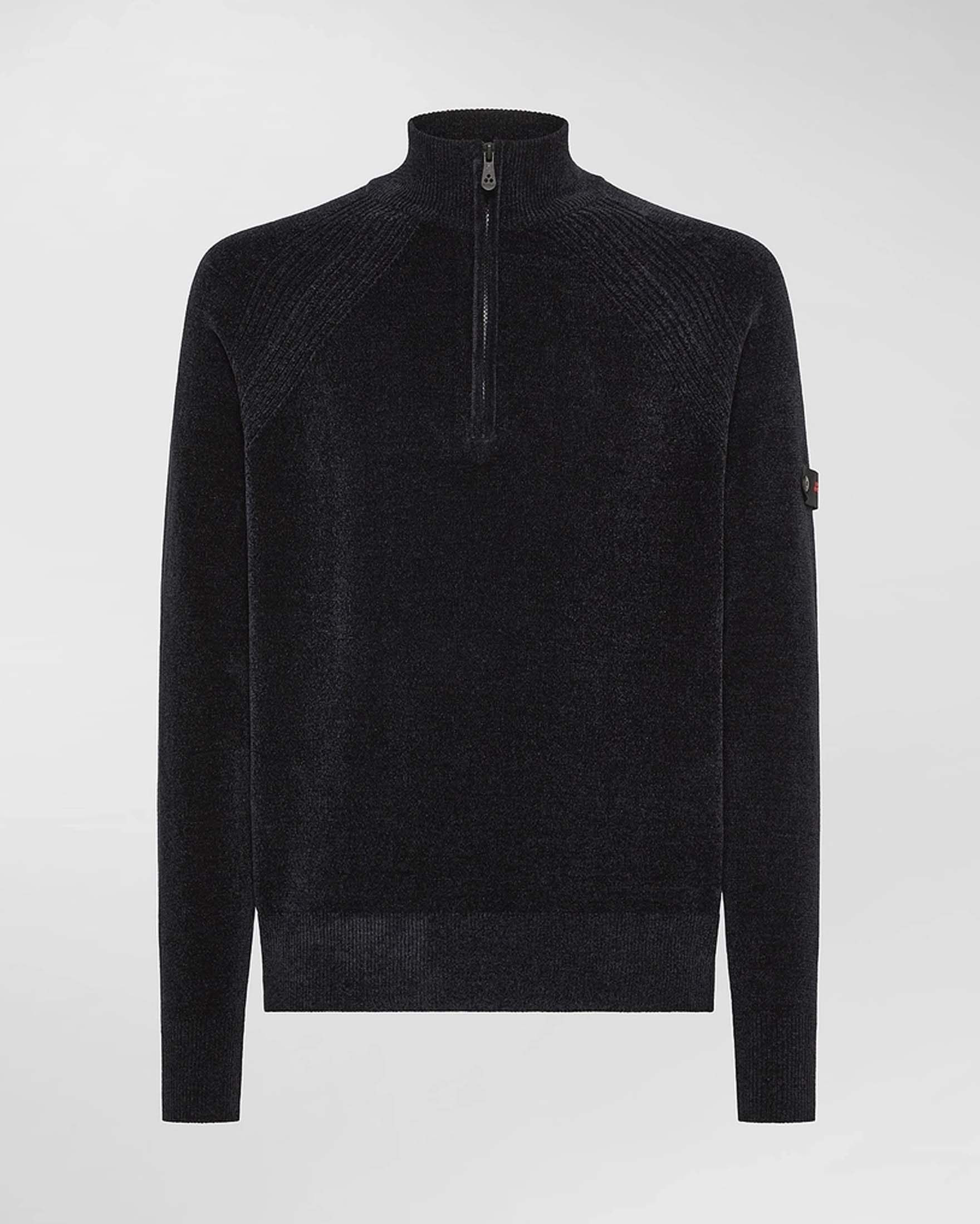 Maglia Crivelli Peuterey blu in ciniglia con inserto a costine sulle spalle e apertura a mezza zip