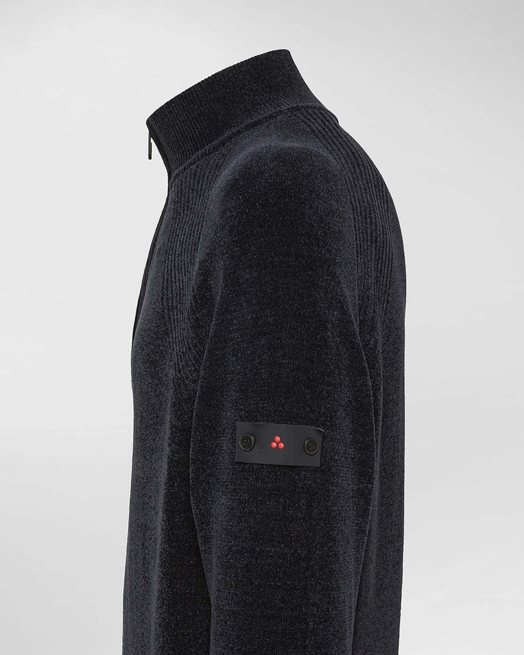 Maglia Crivelli Peuterey blu in ciniglia con inserto a costine sulle spalle e apertura a mezza zip image