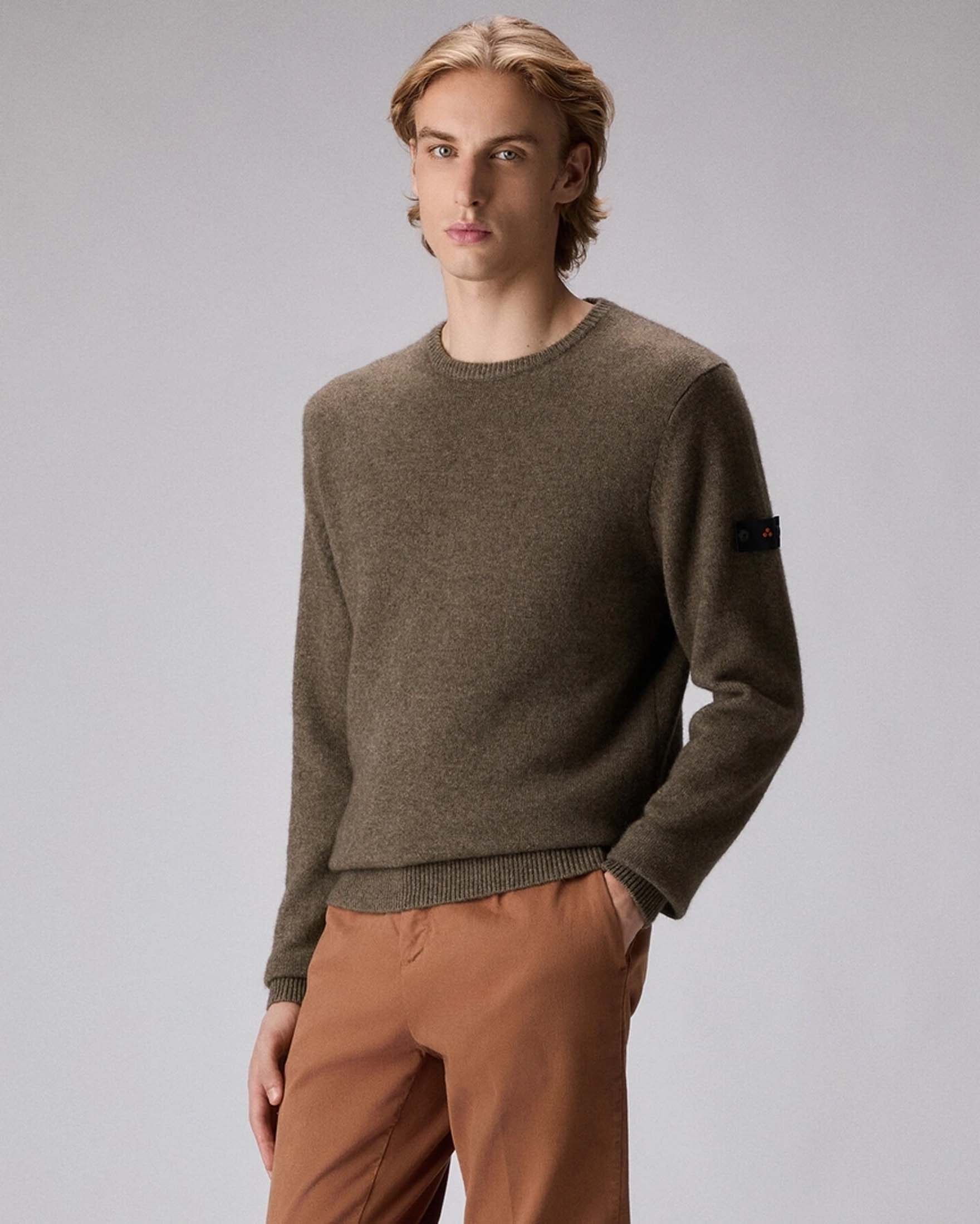 Maglia girocollo Gediz Peuterey marrone in misto lana yak