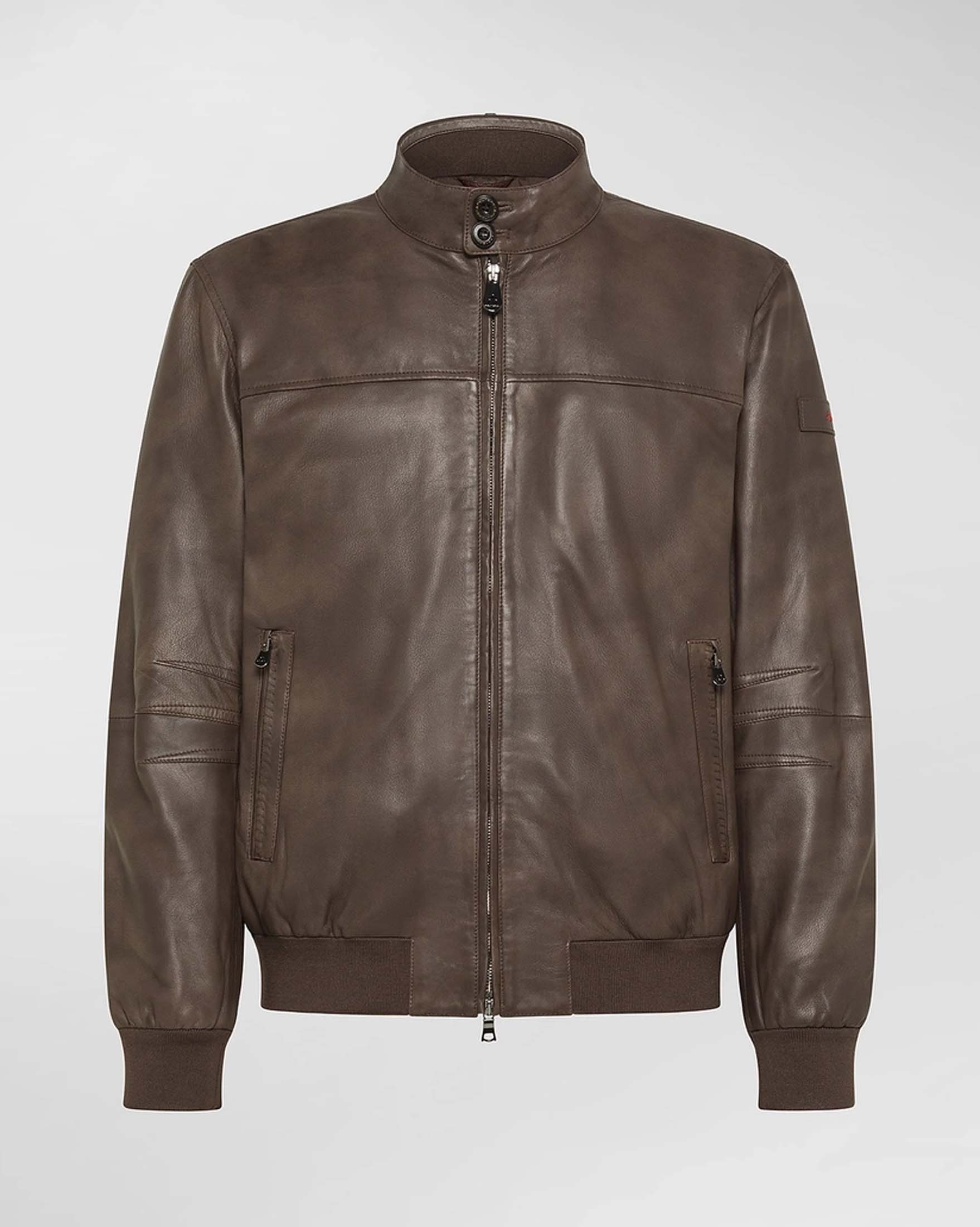 Bomber Fionia Peuterey marrone in pelle con imbottitura in piuma