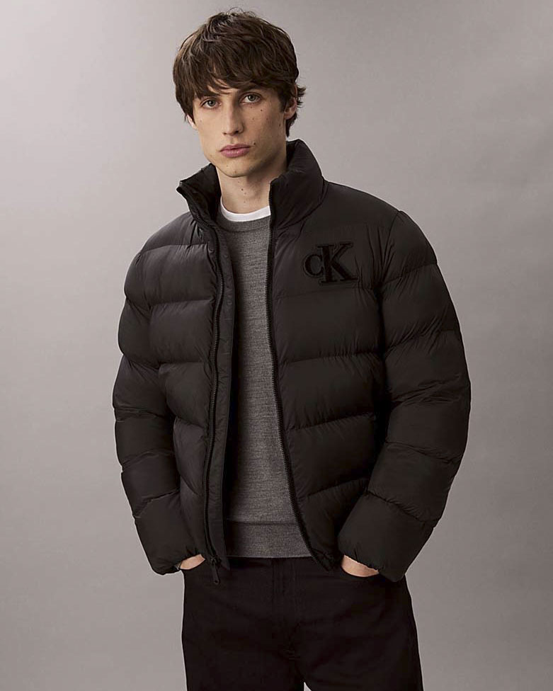 Piumino Calvin Klein Jeans nero con logo monogramma in velluto image