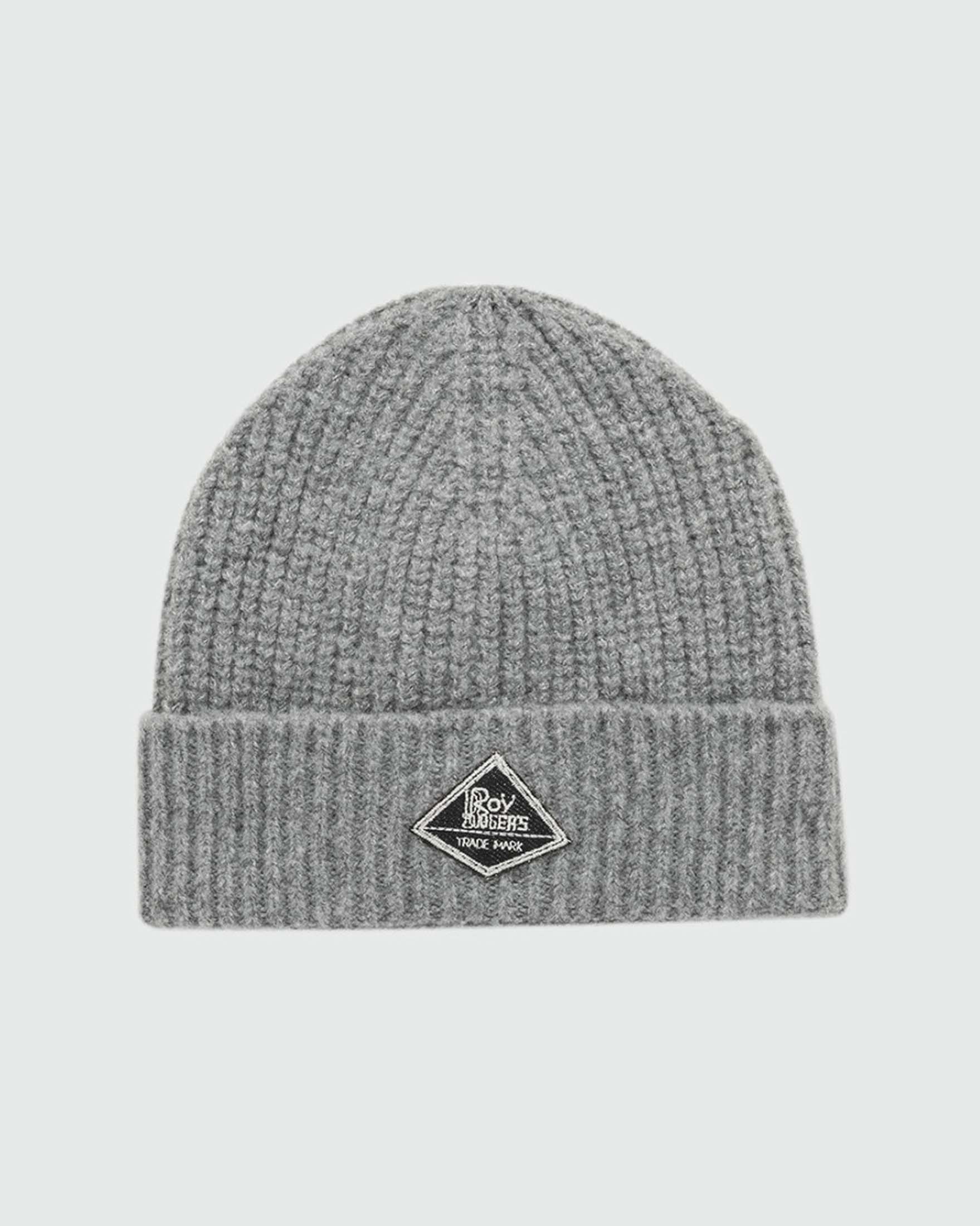 Berretto Roy Roger's grigio a costine con risvolto e patch porta logo