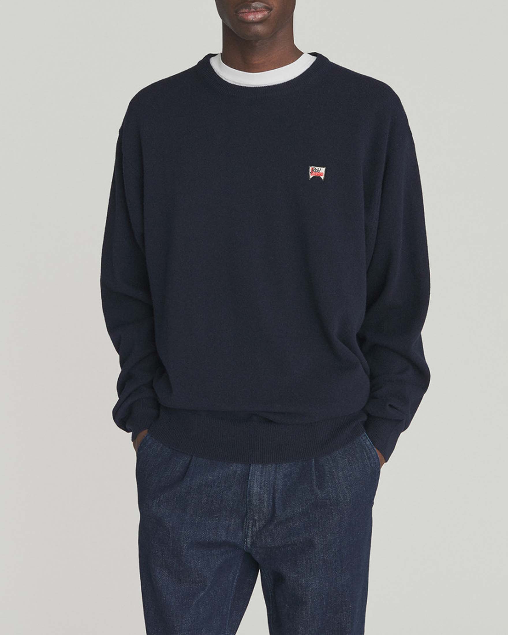 Maglione girocollo over-fit Roy Roger's blu in pura lana image