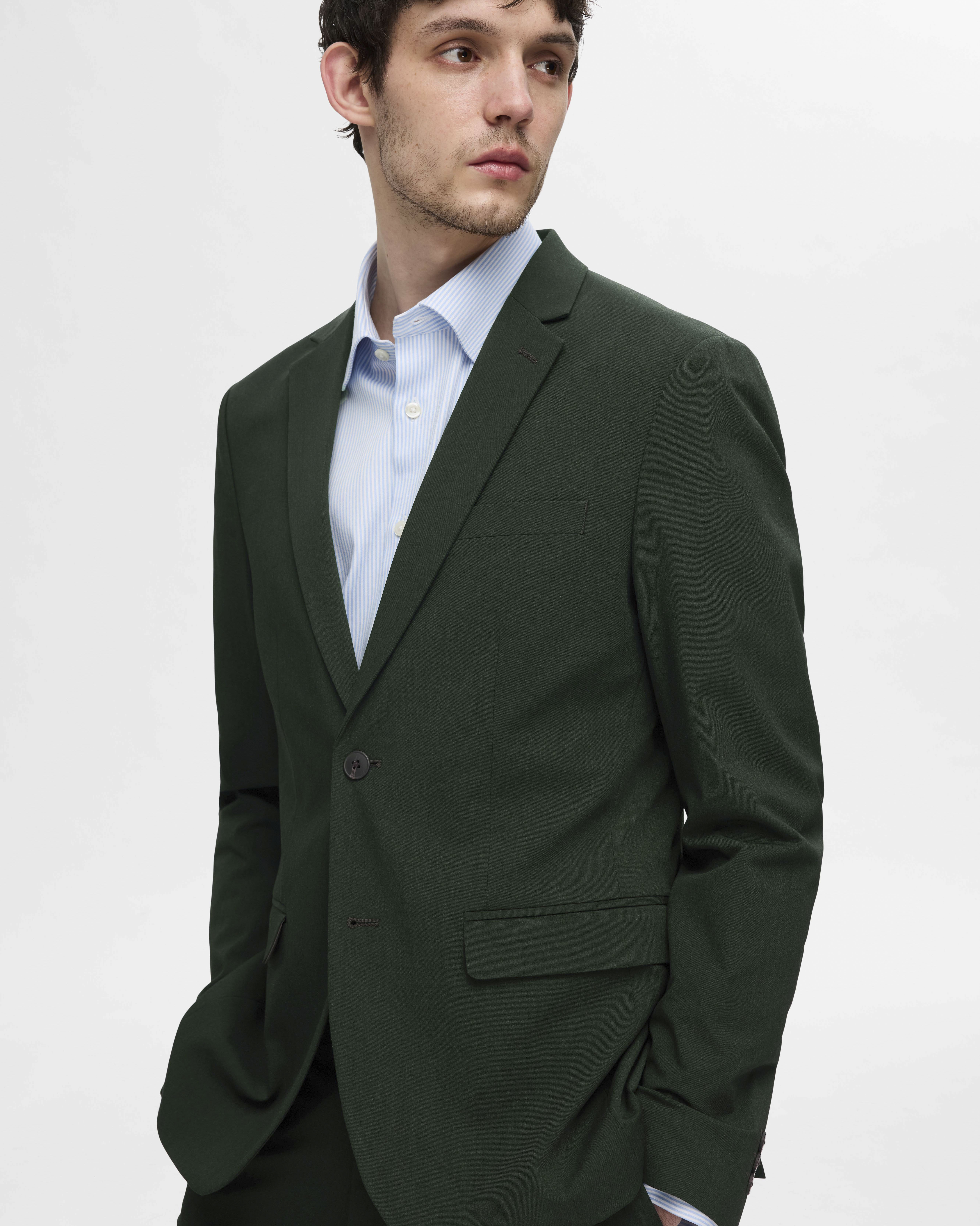 Blazer Selected Homme verde scuro in tela di misto viscosa stretch con chiusura monopetto image
