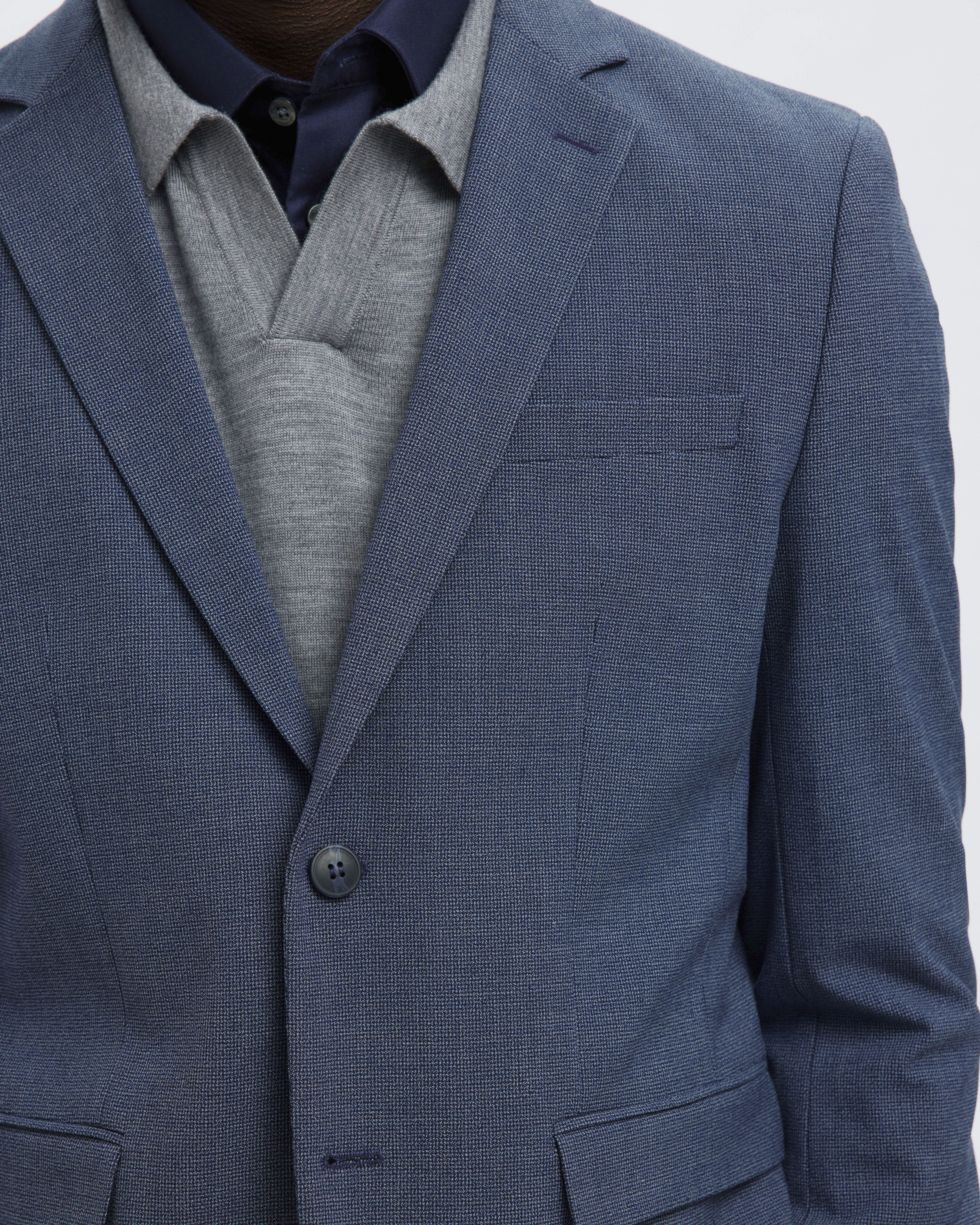 Blazer Selected Homme blu avio in tela di misto viscosa stretch micro armatura con chiusura monopetto image