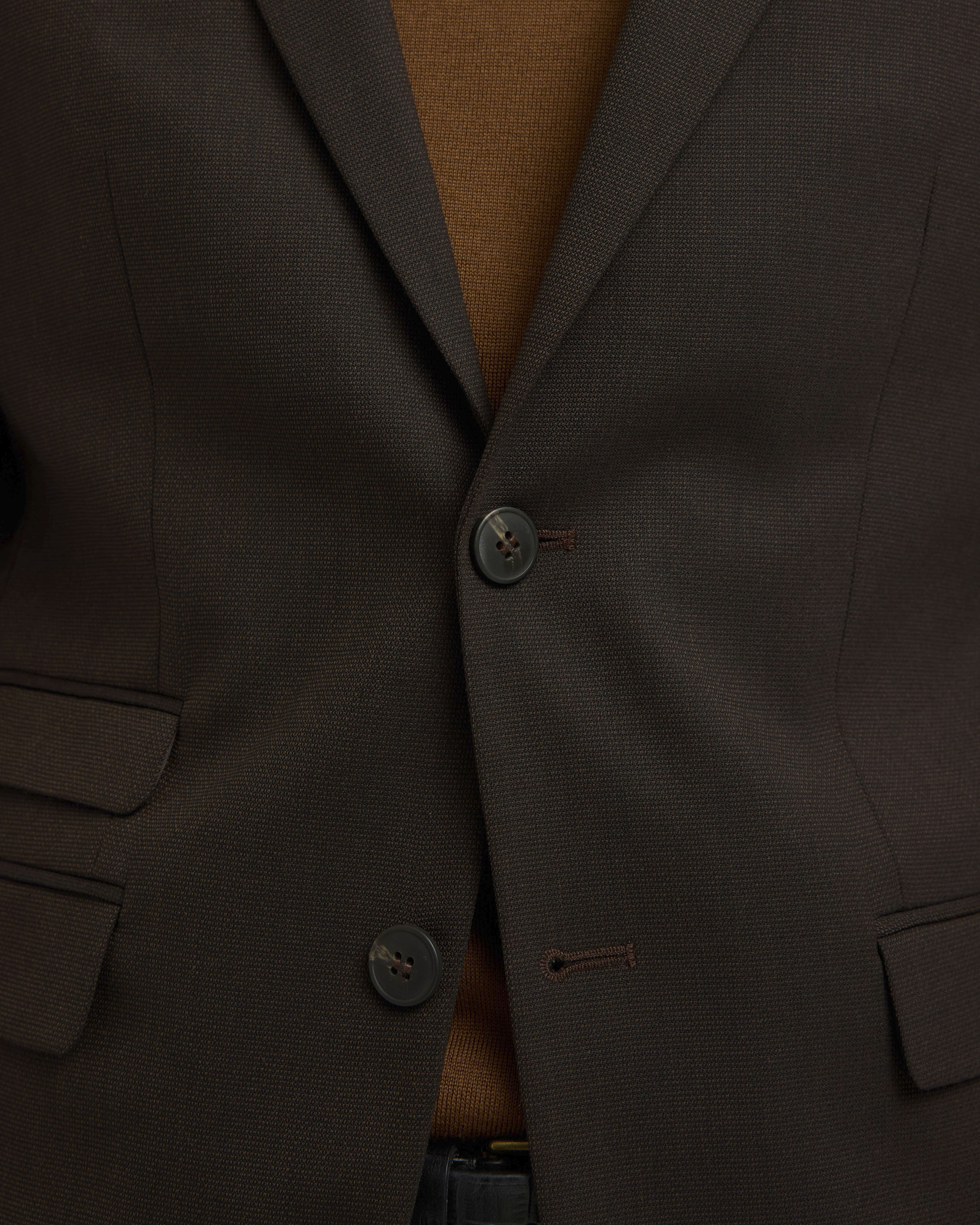 Blazer Selected Homme marrone in tessuto armaturato di misto lana stretch con chiusura monopetto image