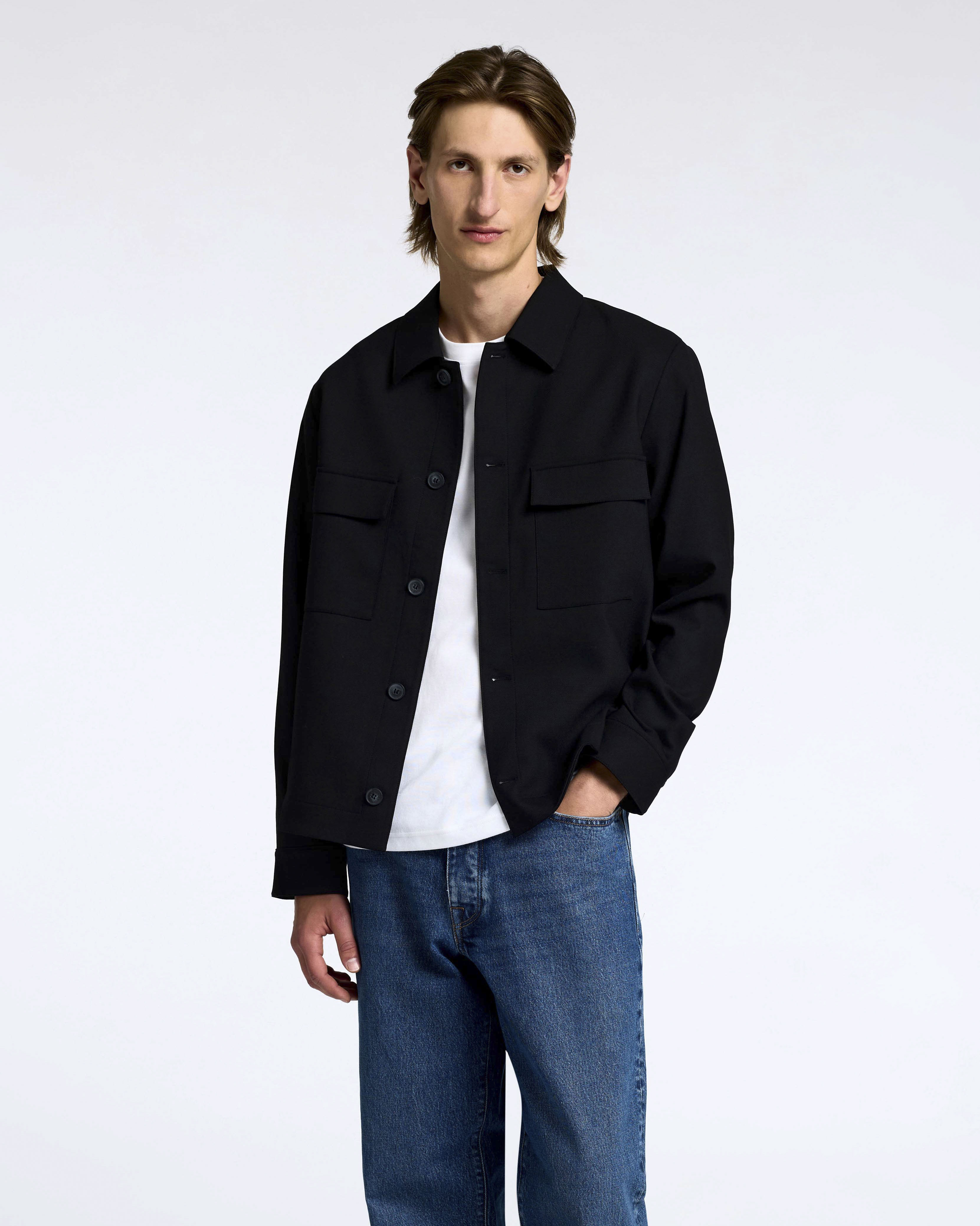 Field jacket Selected Homme nera in panno di lana stretch