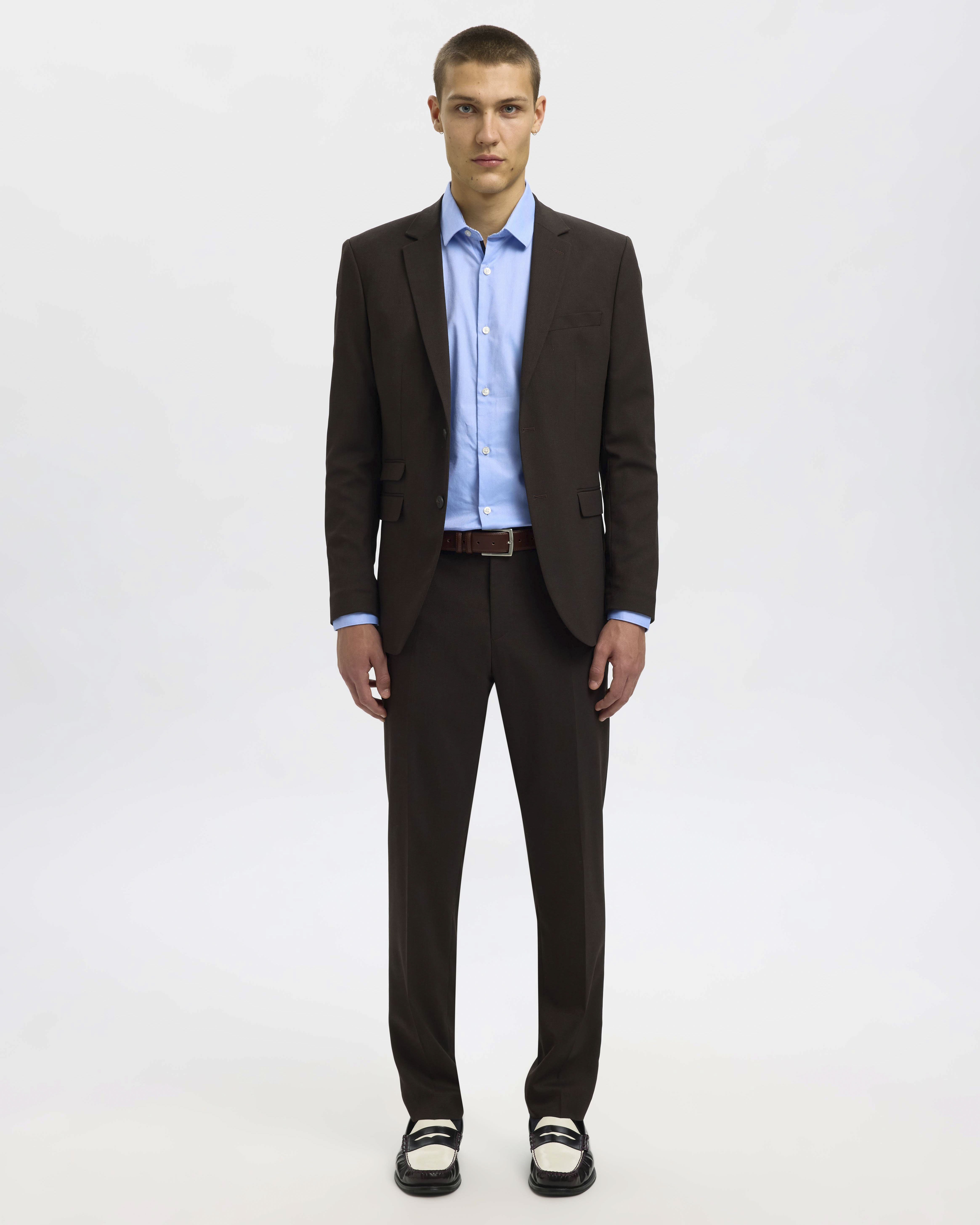 Pantaloni slim Selected Homme marroni in tela di misto lana stretch microarmatura