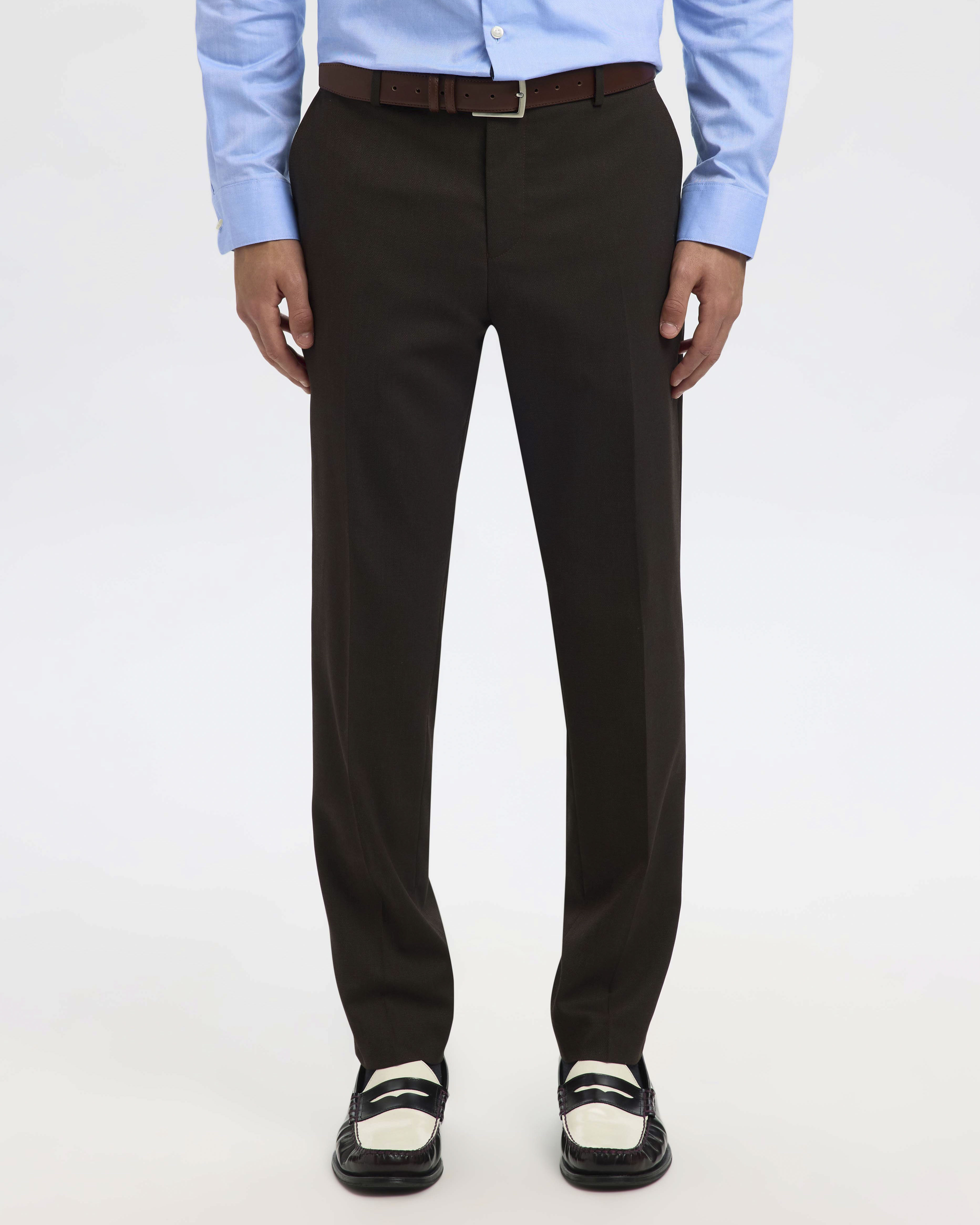 Pantaloni slim Selected Homme marroni in tela di misto lana stretch microarmatura image