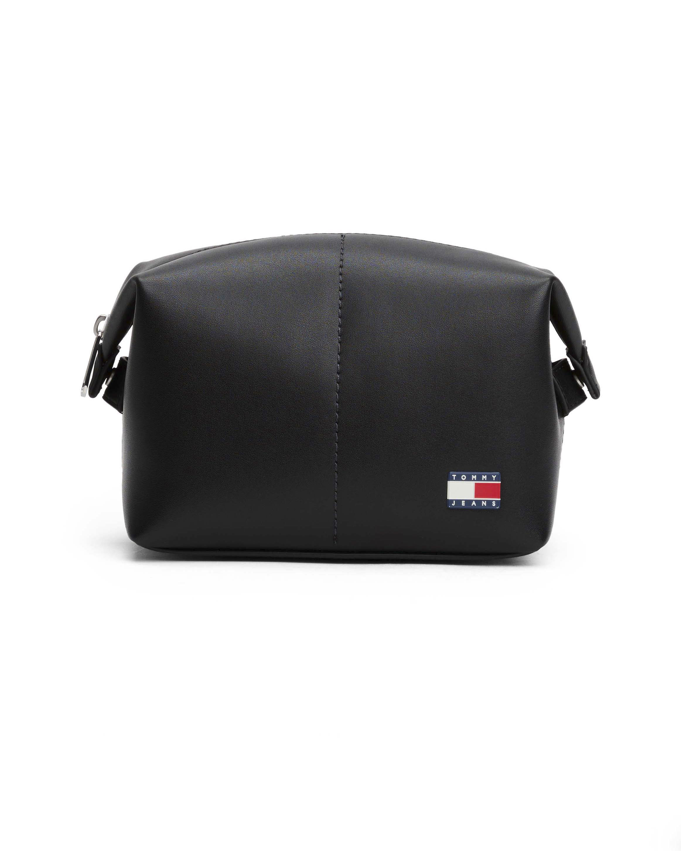 Beauty case Tommy Jeans nero in misto pelle con flag porta logo