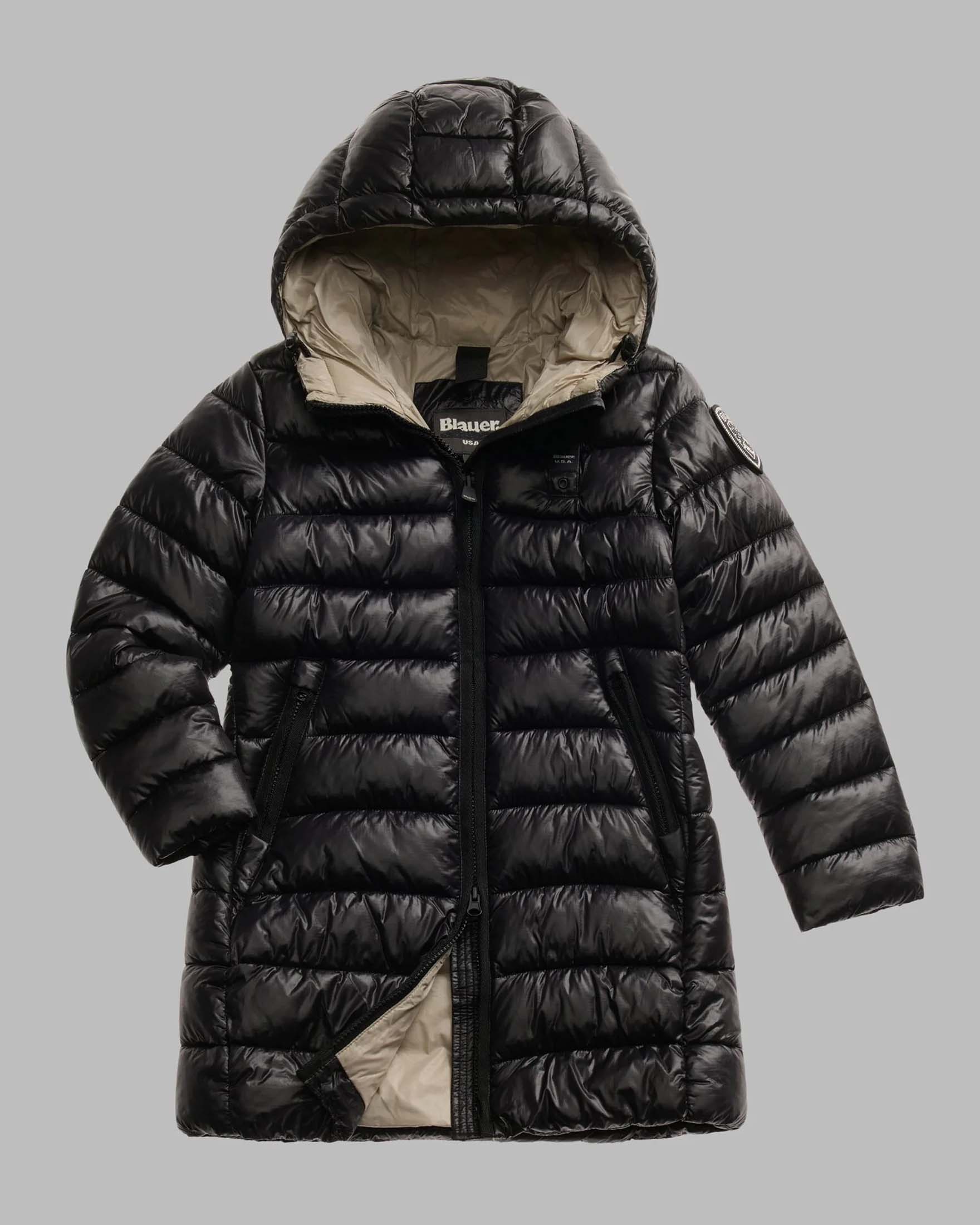 Piumino Blauer Adelaide nero in nylon con interno beige e cappuccio