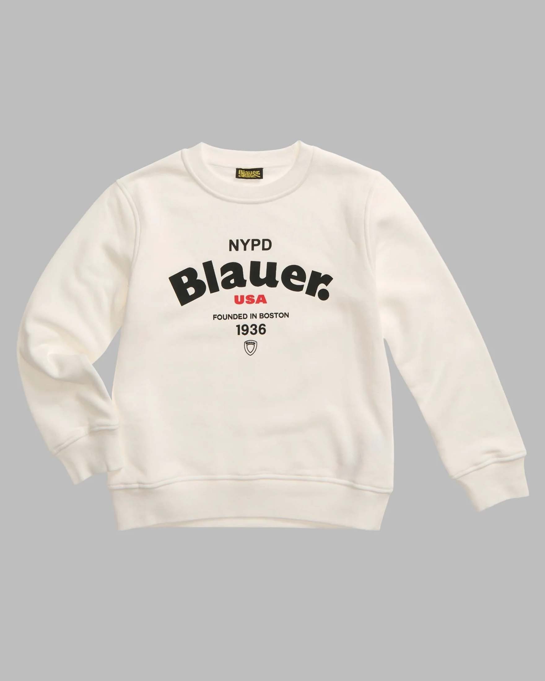Felpa Ashton Blauer bianca in cotone stretch con scritta e stampa logo nera