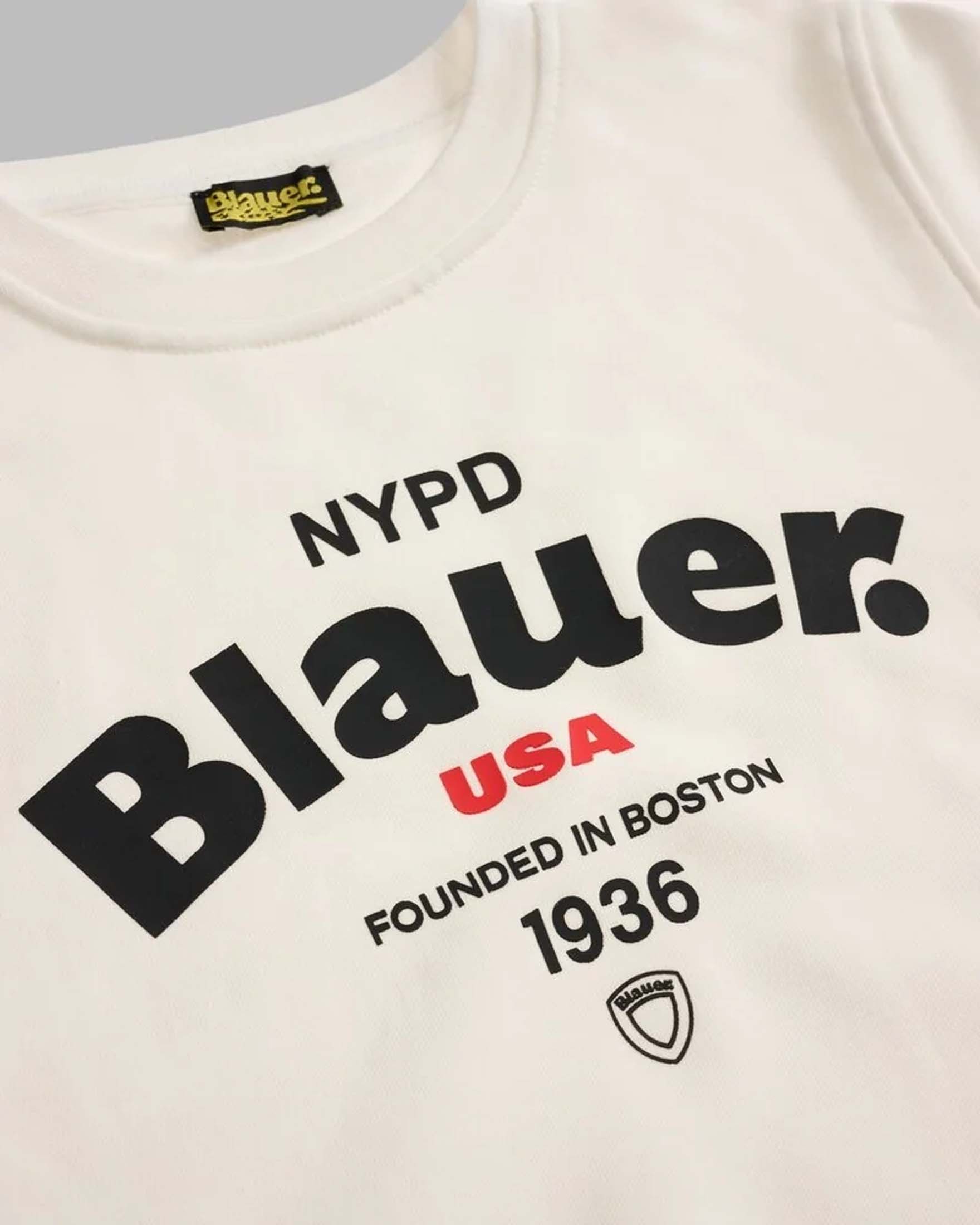 Felpa Ashton Blauer bianca in cotone stretch con scritta e stampa logo nera image