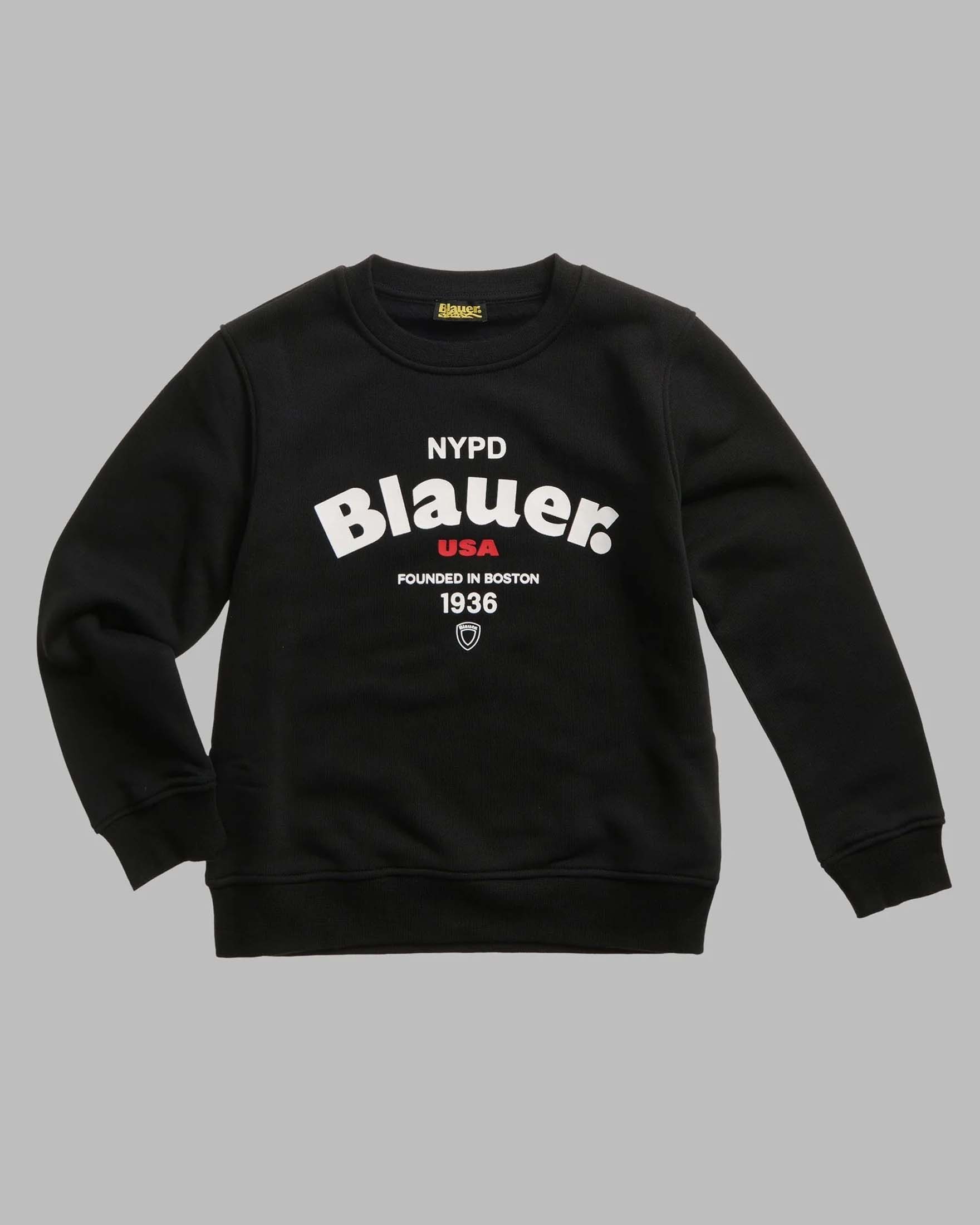 Felpa Ashton Blauer nera in cotone stretch con scritta e stampa logo bianca