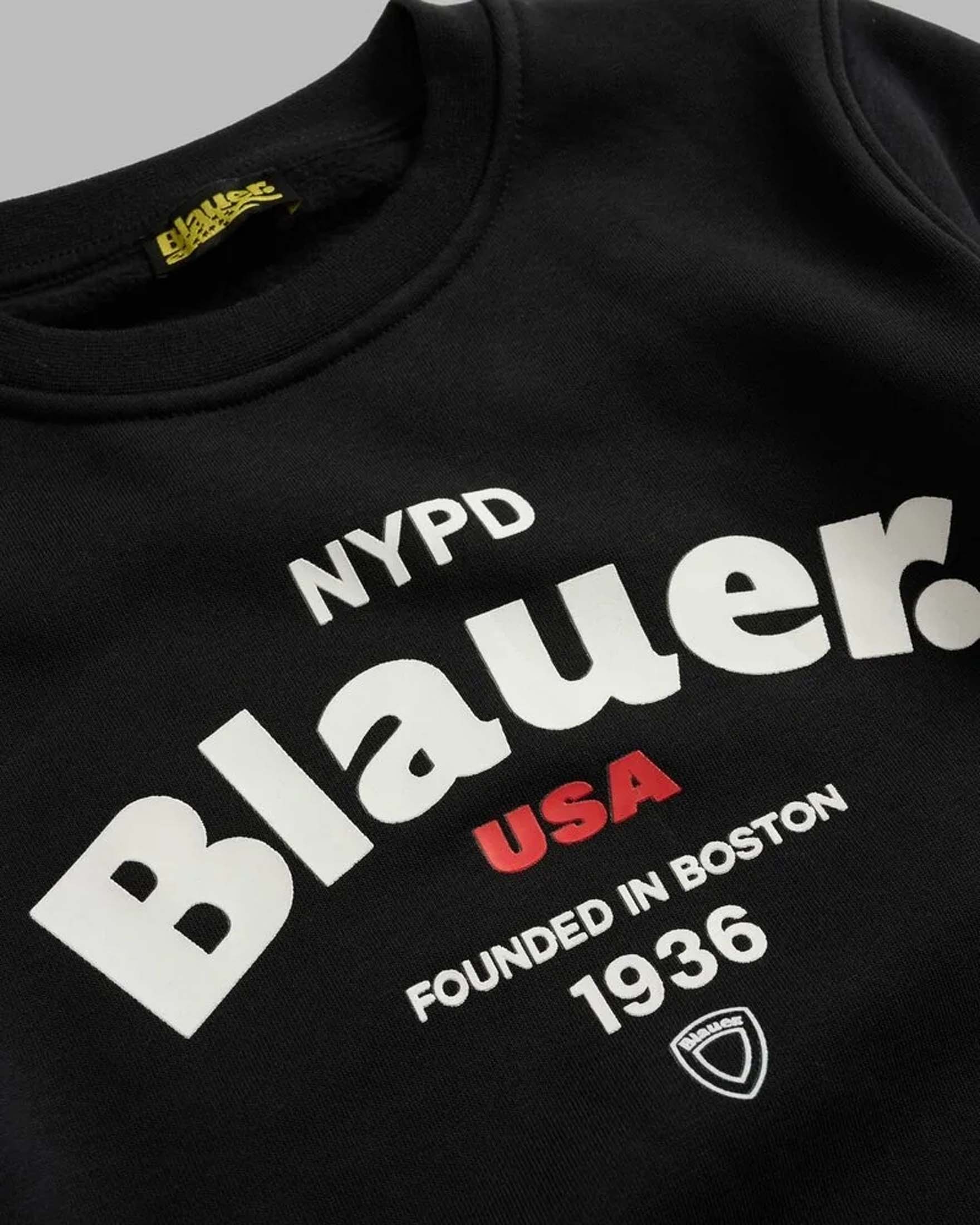 Felpa Ashton Blauer nera in cotone stretch con scritta e stampa logo bianca image