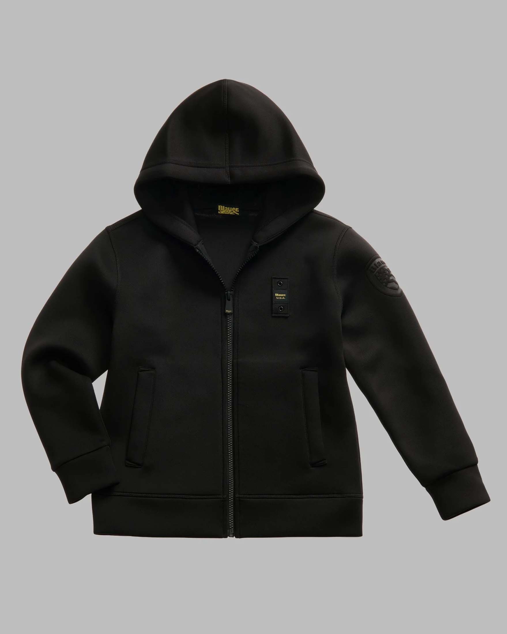 Felpa Colby Blauer nera in neoprene con zip e cappuccio