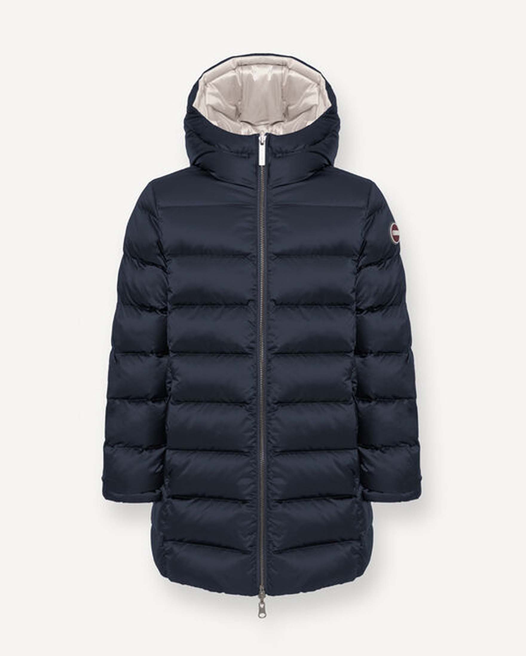 Piumino lungo Colmar blu e avorio reversibile con cappuccio fisso