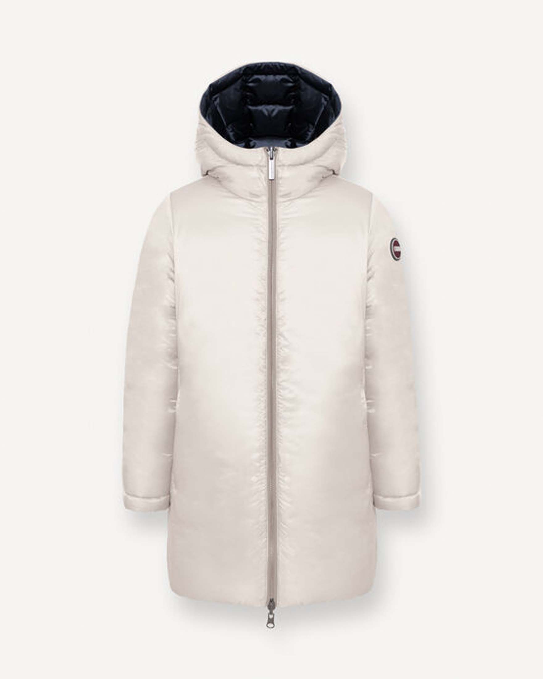 Piumino lungo Colmar blu e avorio reversibile con cappuccio fisso image