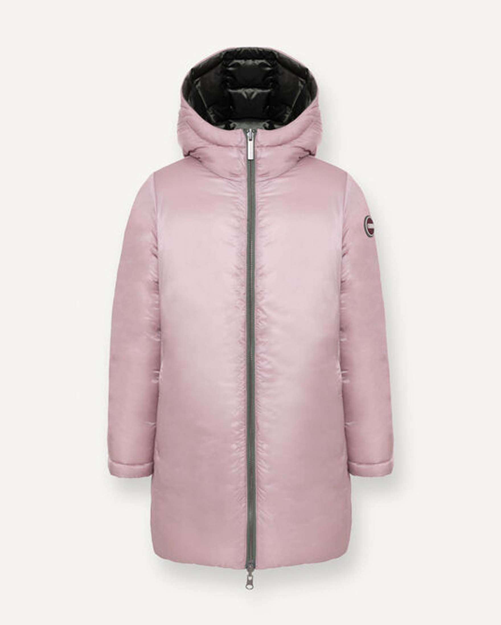 Piumino lungo Colmar verde e lilla reversibile con cappuccio fisso image