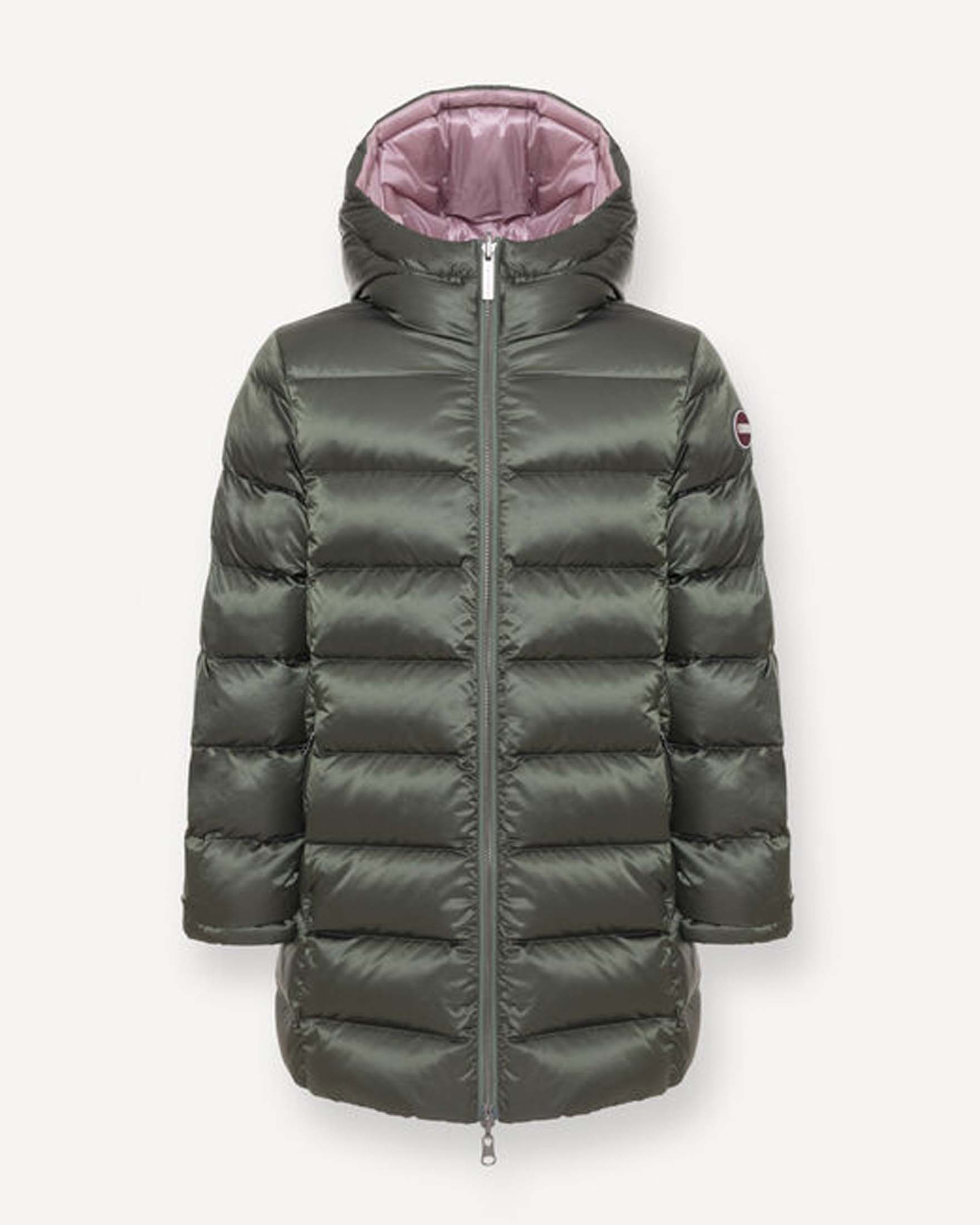 Piumino lungo Colmar verde e lilla reversibile con cappuccio fisso