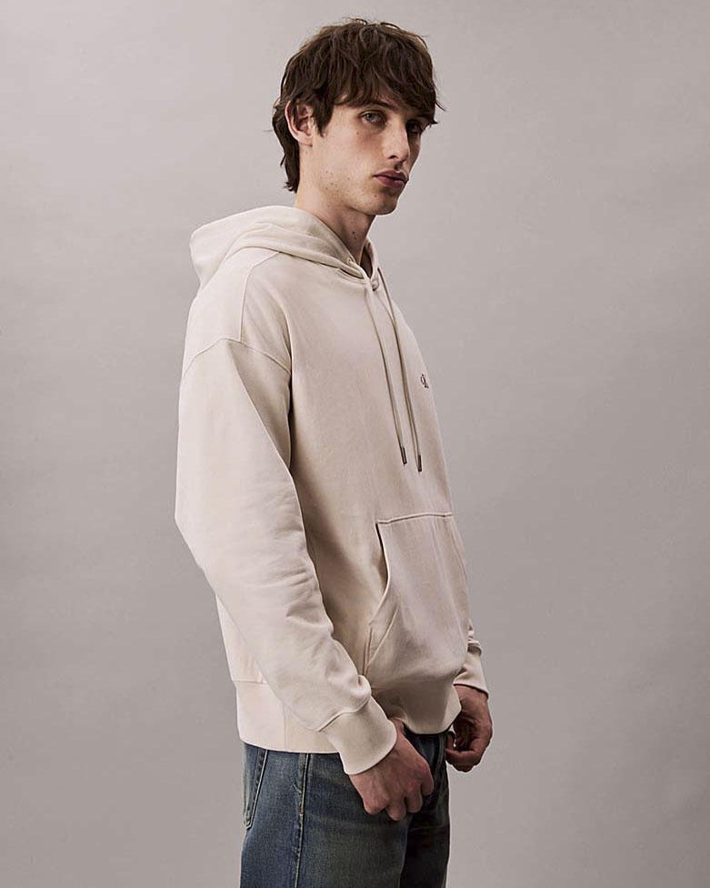 Felpa relaxed-fit Calvin Klein Jeans panna in cotone con cappuccio image