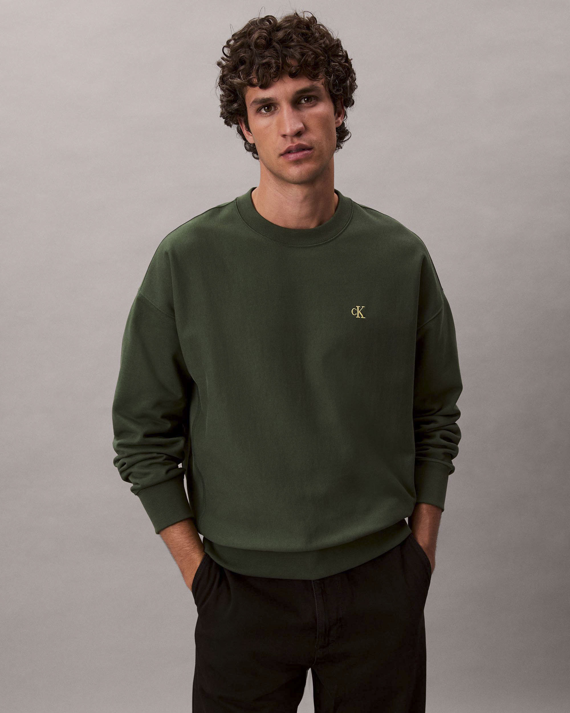 Felpa girocollo relaxed-fit Calvin Klein Jeans verde in cotone image
