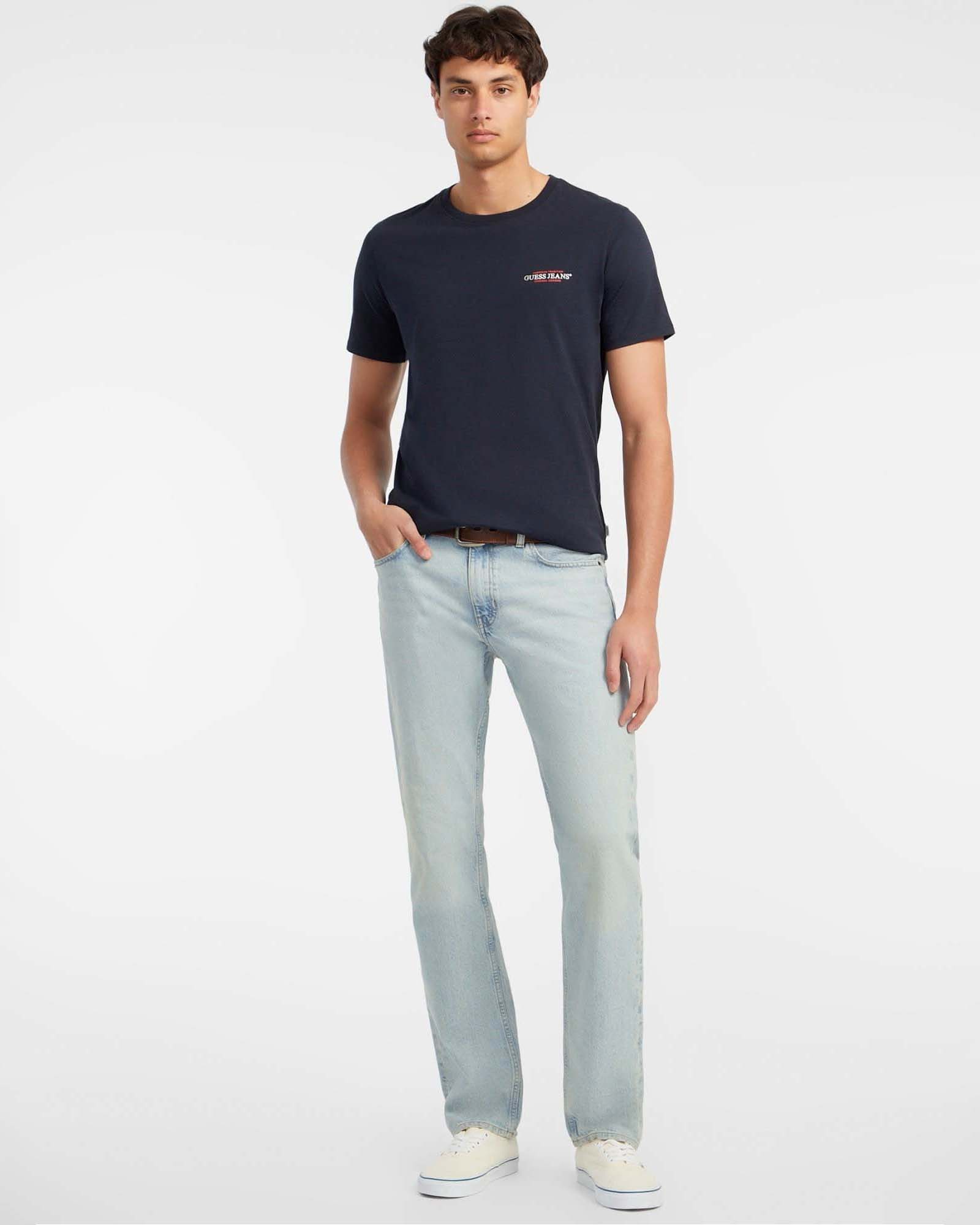 T-shirt mezza manica slim-fit Guess Jeans blu in puro cotone