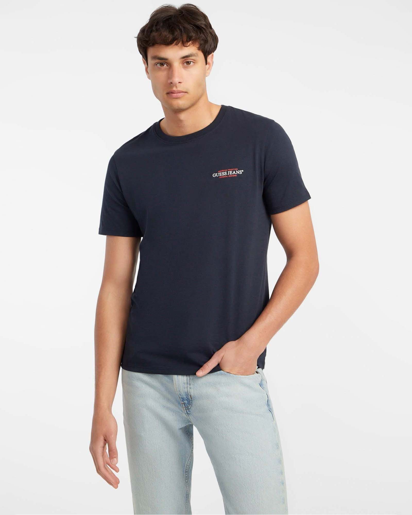 T-shirt mezza manica slim-fit Guess Jeans blu in puro cotone image
