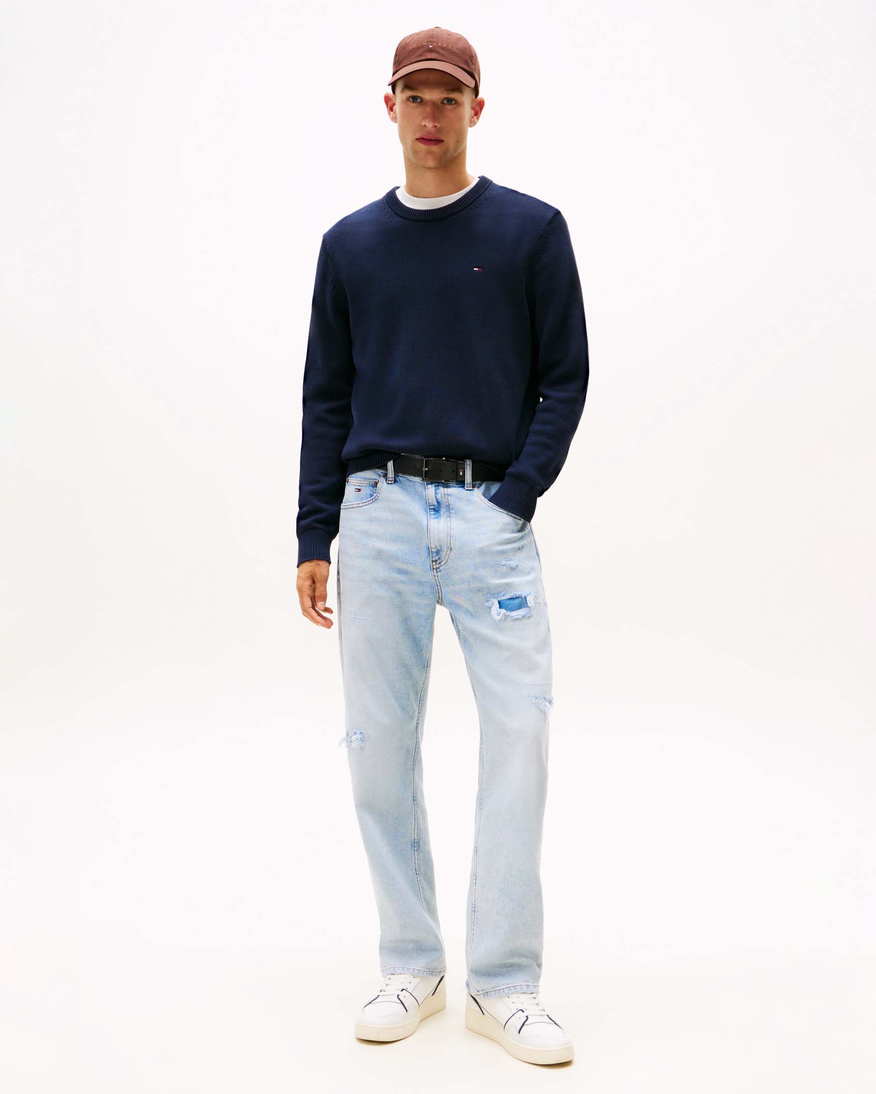 Maglia girocollo slim-fit Tommy Jeans blu in puro cotone