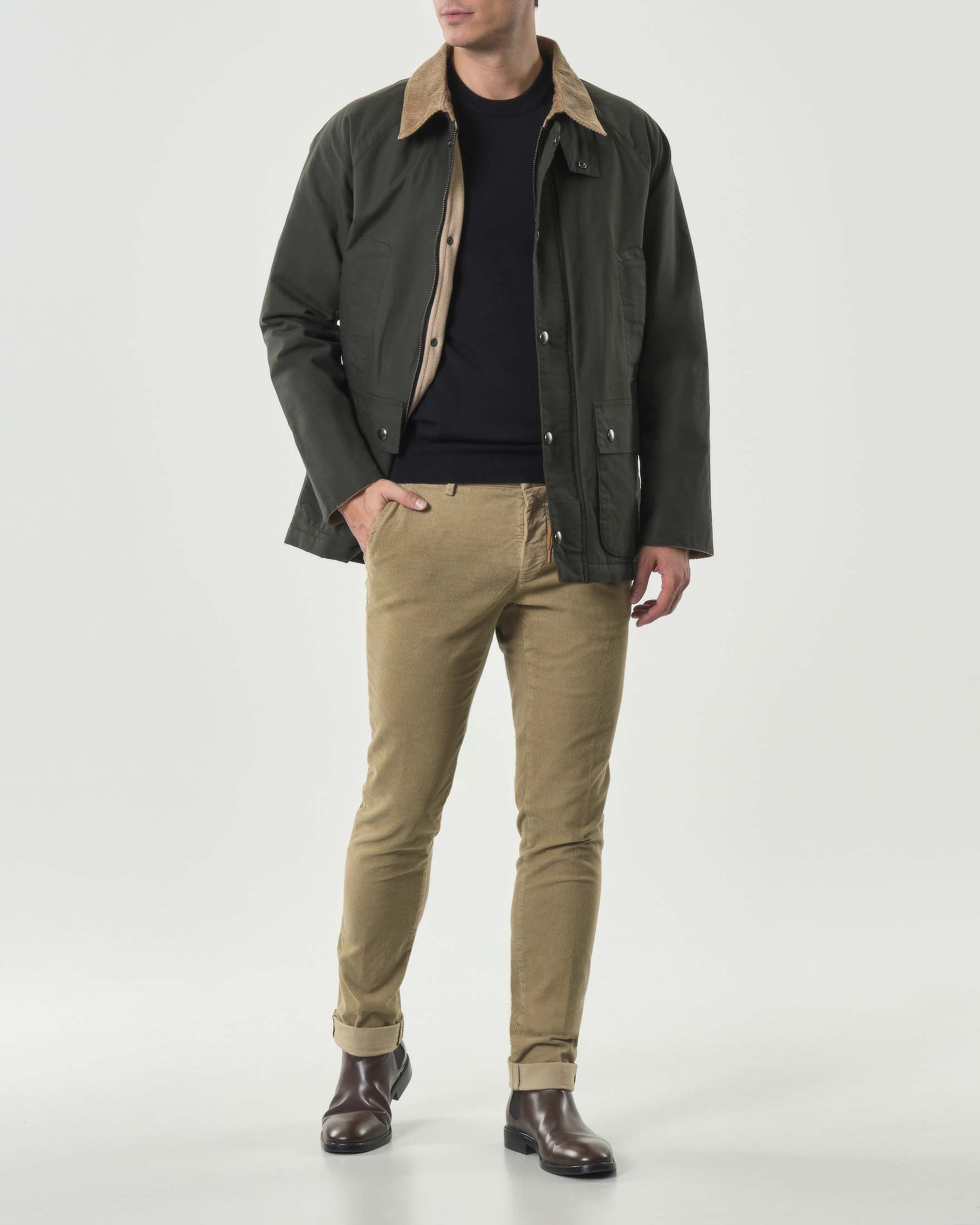 Giacca A.F.F. verde militare in cotone con colletto in velluto